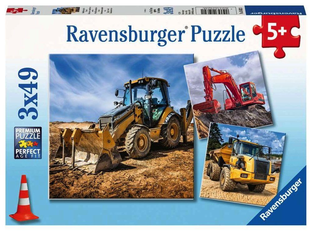 Ravensburger Puzzle 3 x 49 Teile Ravensburger Kinder Puzzle Baufahrzeuge im günstig online kaufen