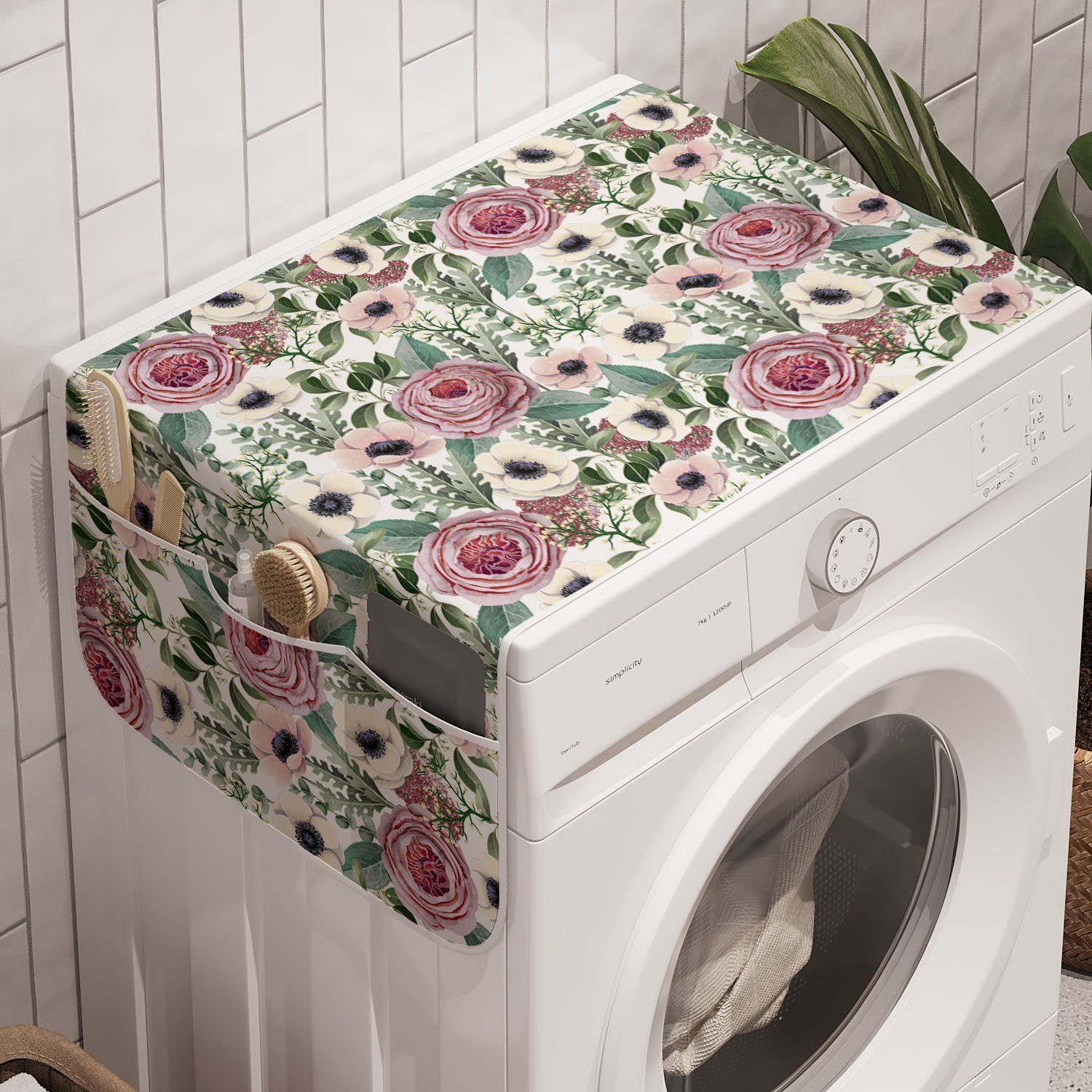 Abakuhaus Badorganizer Anti-Rutsch-Stoffabdeckung für Waschmaschine und Trockner, Vintage Rose Victorian Blick Blumen
