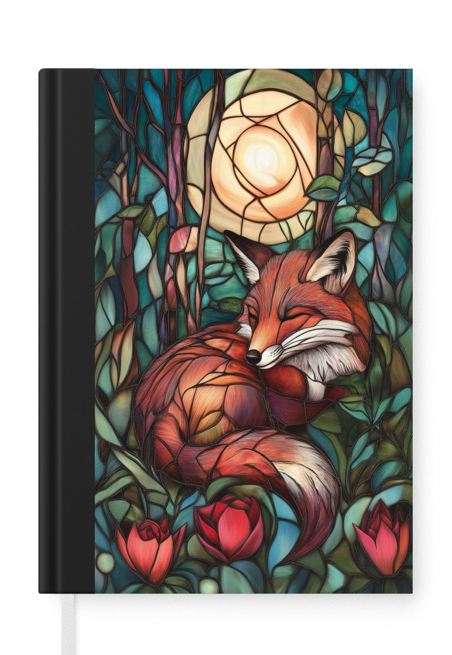 MuchoWow Notizbuch Fuchs - Mosaik - Wald - Mond, Notebook, Notizblock a5, Tagebuch, Journal Liniert