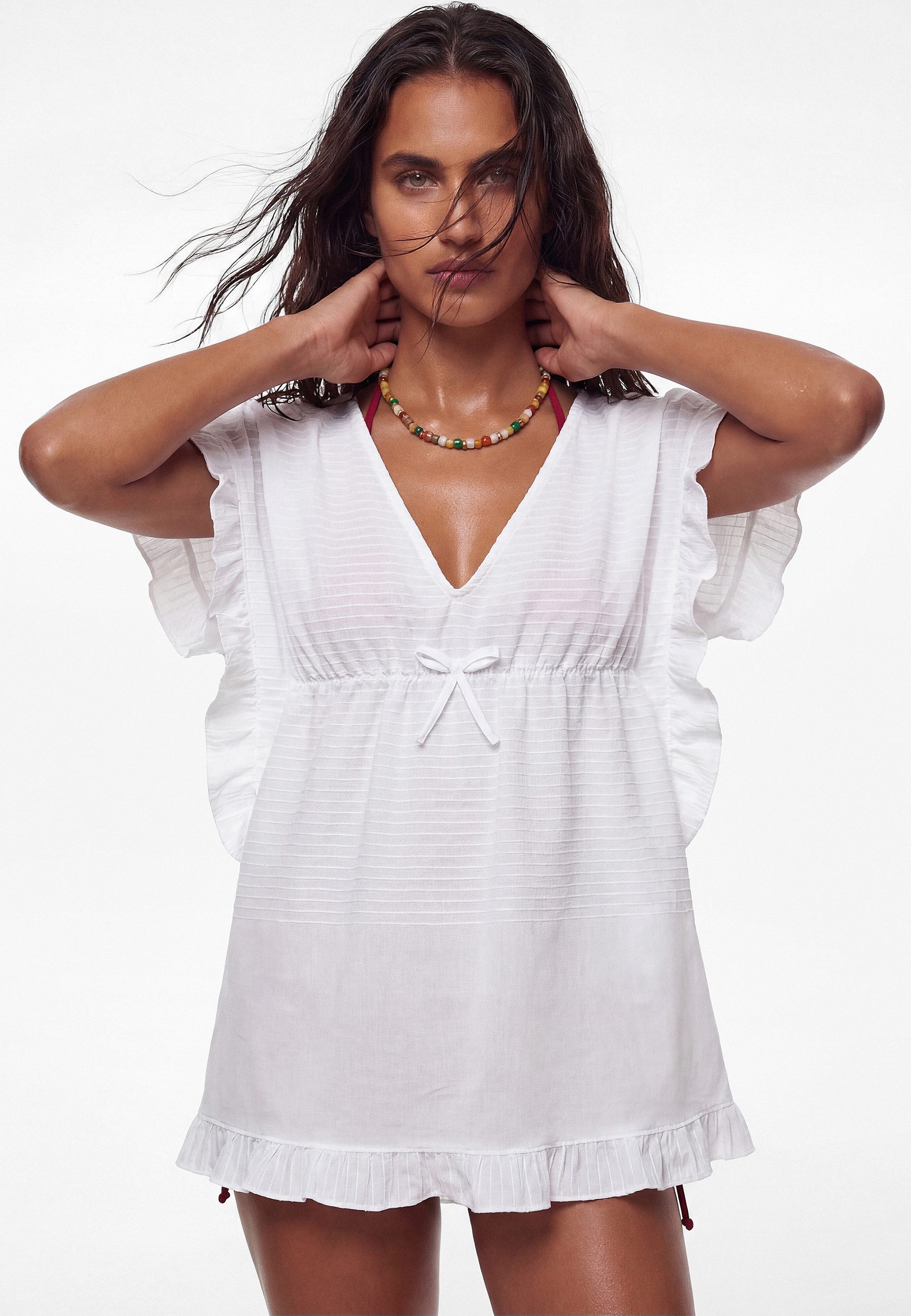 Koton Pareo Koton Baumwoll-Minikleid Rüschen Oversize