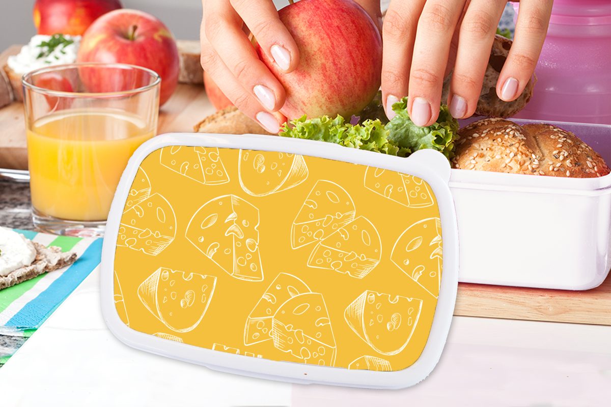 MuchoWow Lunchbox Käse - Kunststoff, Brotdose, für Jungs Erwachsene, und (2-tlg), Gelb für Kinder und Brotbox weiß Design, Mädchen 