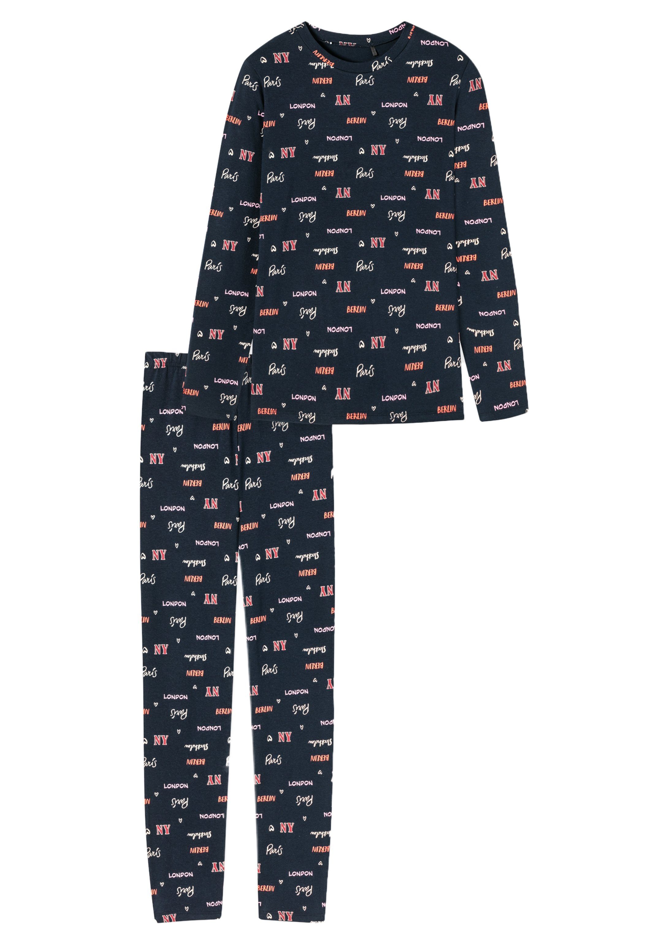 Schiesser Pyjama Nightwear Organic Cotton (Set, 2 tlg) Pyjama - Baumwolle - Mit Allover-Print, Schlafhose mit softem Bund Nachtblau