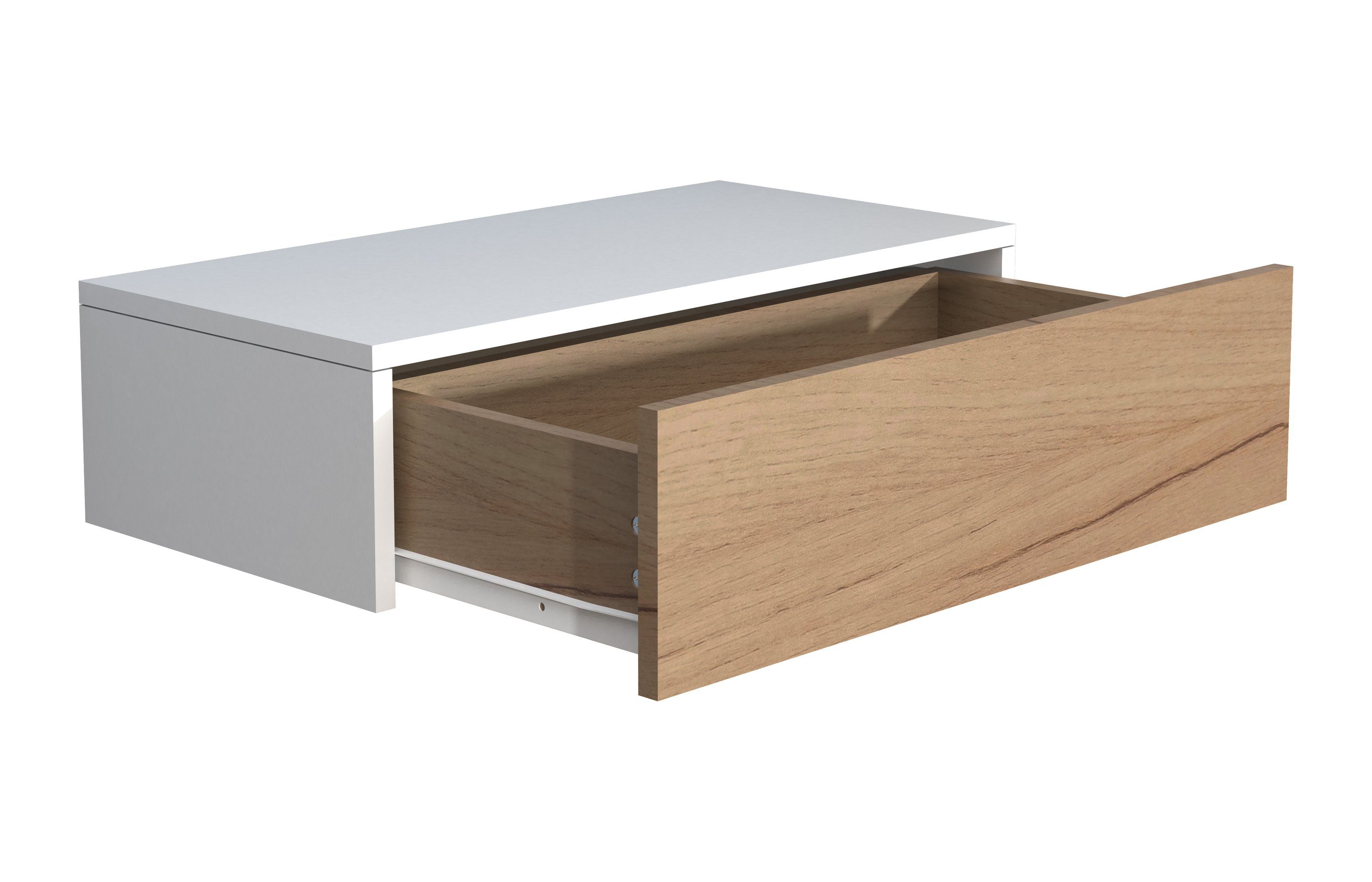 Holz Weiß Honig-Eiche Wand VCM M60 Hänge / Nachttisch Usal Wandschublade Nachttisch