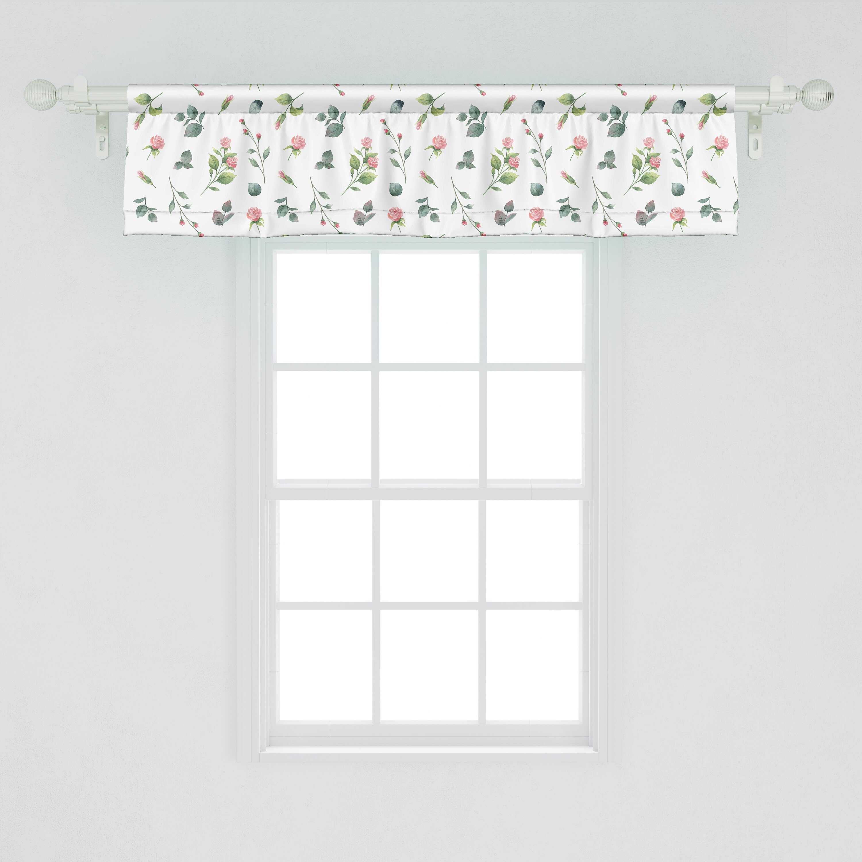 Scheibengardine Vorhang Volant für Aquarell-Rosen-Blatt Stangentasche, Küche Abakuhaus, Dekor Schlafzimmer Blumen Microfaser, mit