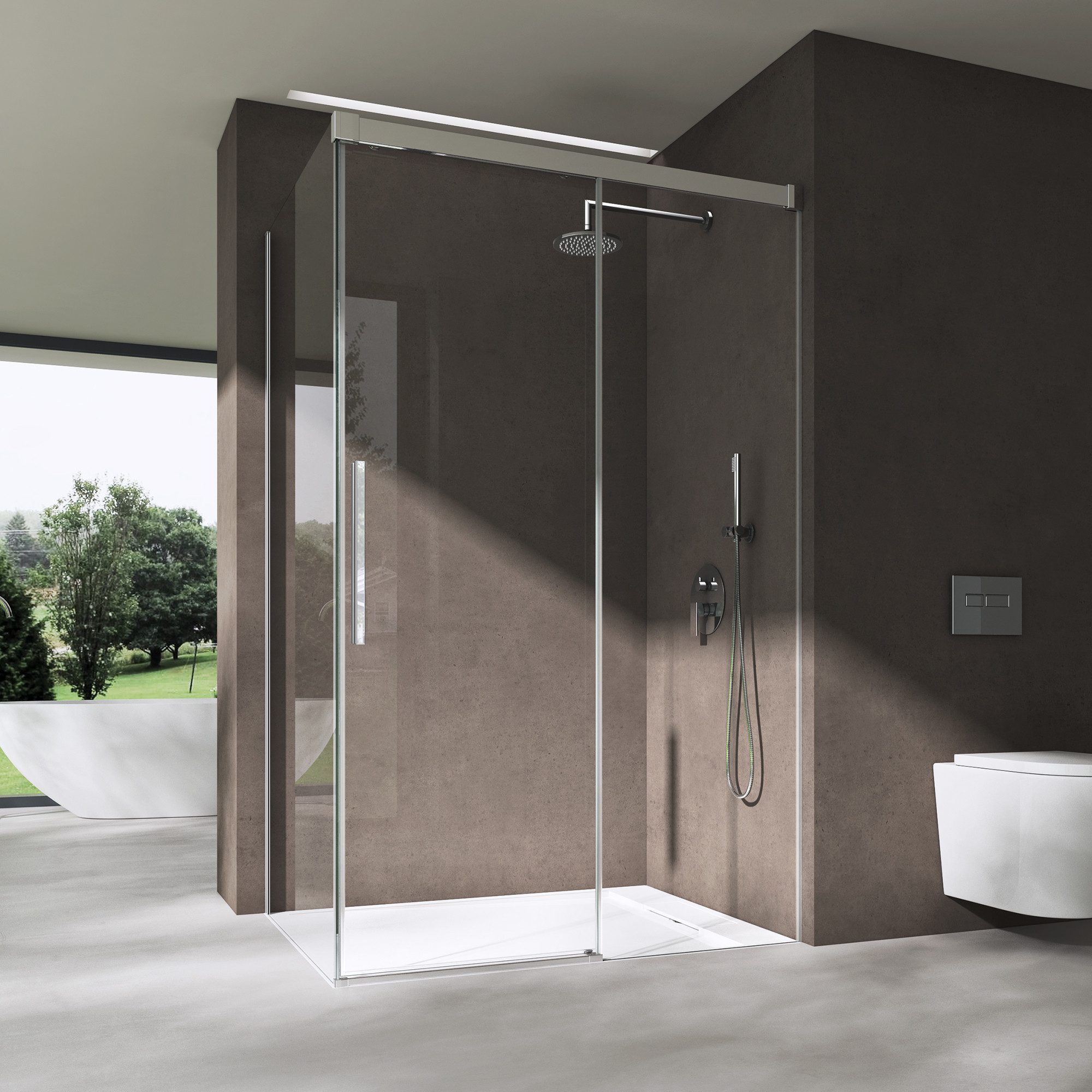doporro Eckdusche Duschkabine Schiebetür ESG-Sicherheitsglas Nano-Beschichtung Ravenna12, BxT: 100x80 cm, Einscheibensicherheitsglas, mit Schiebetür