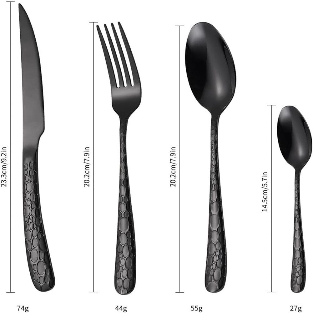 KingLux Besteck-Set 24teilig Edelstahl Besteck Set Schwarz Tränenmuster spülmaschinenfest (24-tlg), 6 Personen, Edelstahl 18/10 – Bild 3 von 5