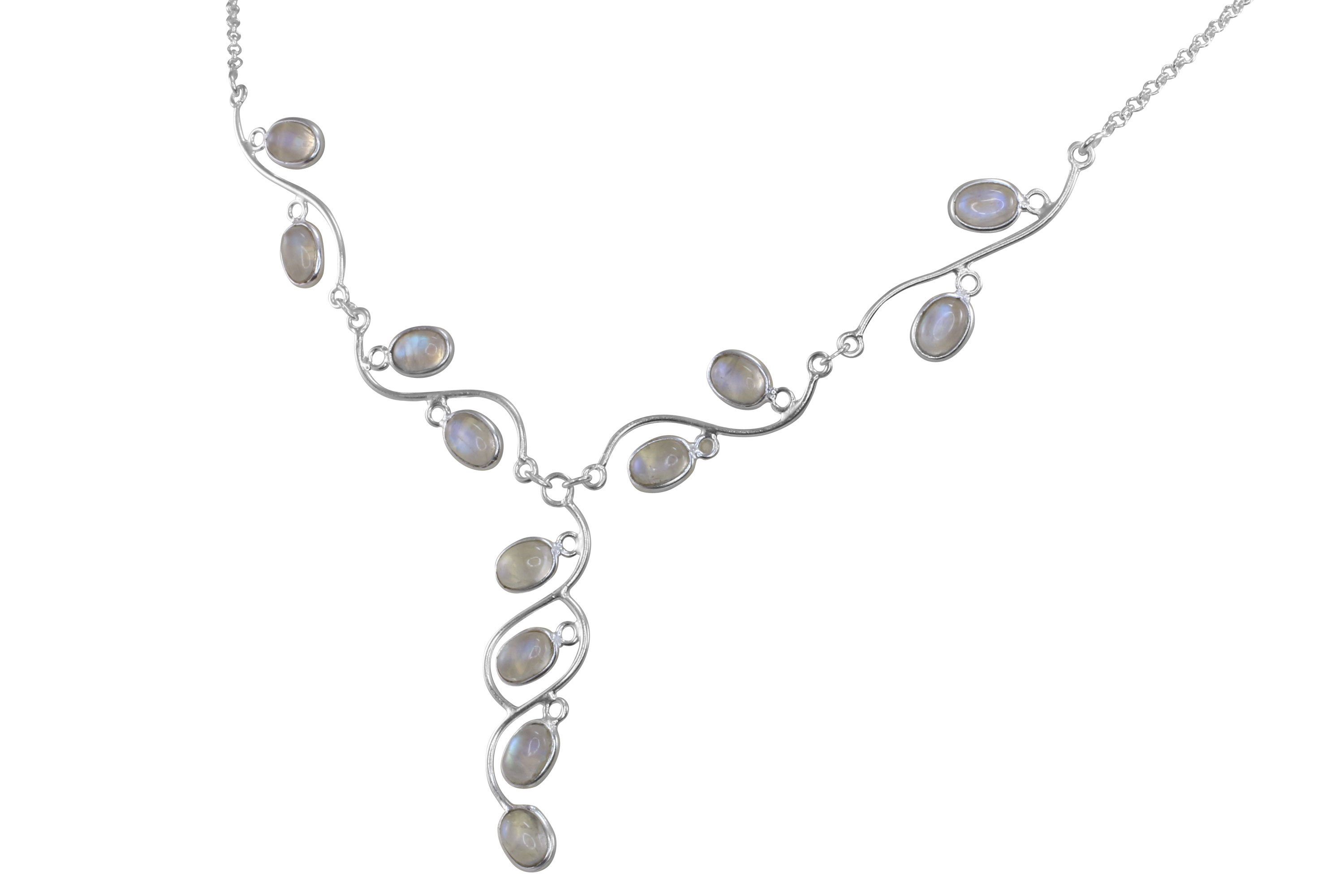 Collier Feiertage schillernd Silber bläulich ALUNA 925, Hochzeit mit Regenbogen-Mondstein - cl0126x3 Y-Kette -