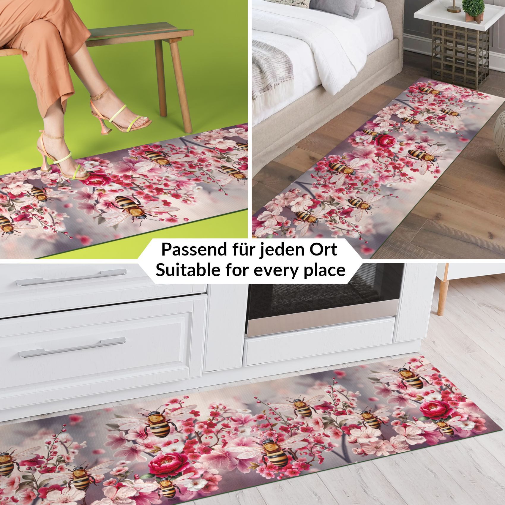 ANRO Küchenläufer GreenLine Teppichläufer Textil, Rechteckig, Höhe: 3 mm, Bodenläufer 100cm Sakura Rosa pflegeleicht