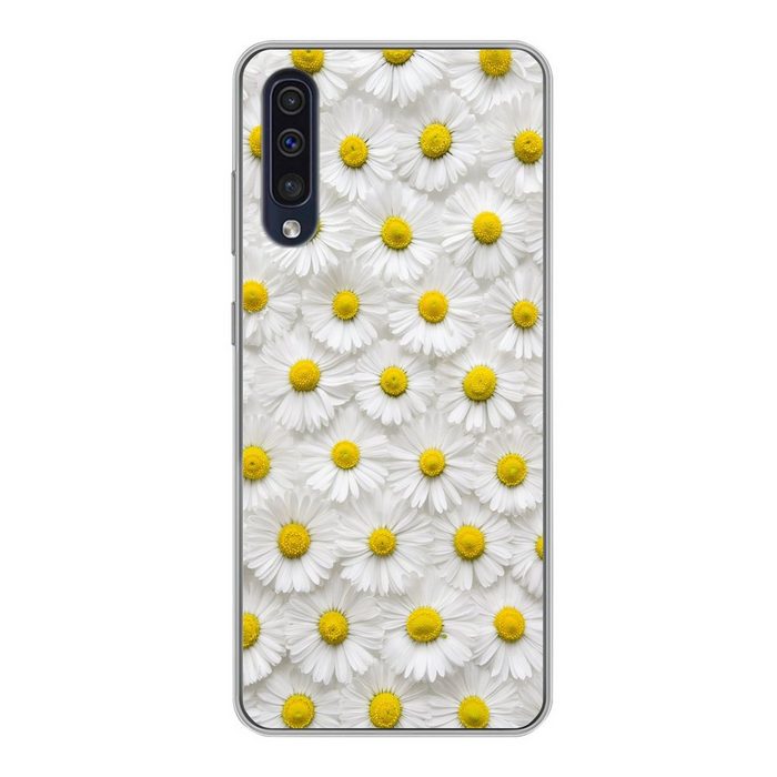 MuchoWow Handyhülle Ein florales Muster aus Gänseblümchen Handyhülle Samsung Galaxy A30s Smartphone-Bumper Print Handy