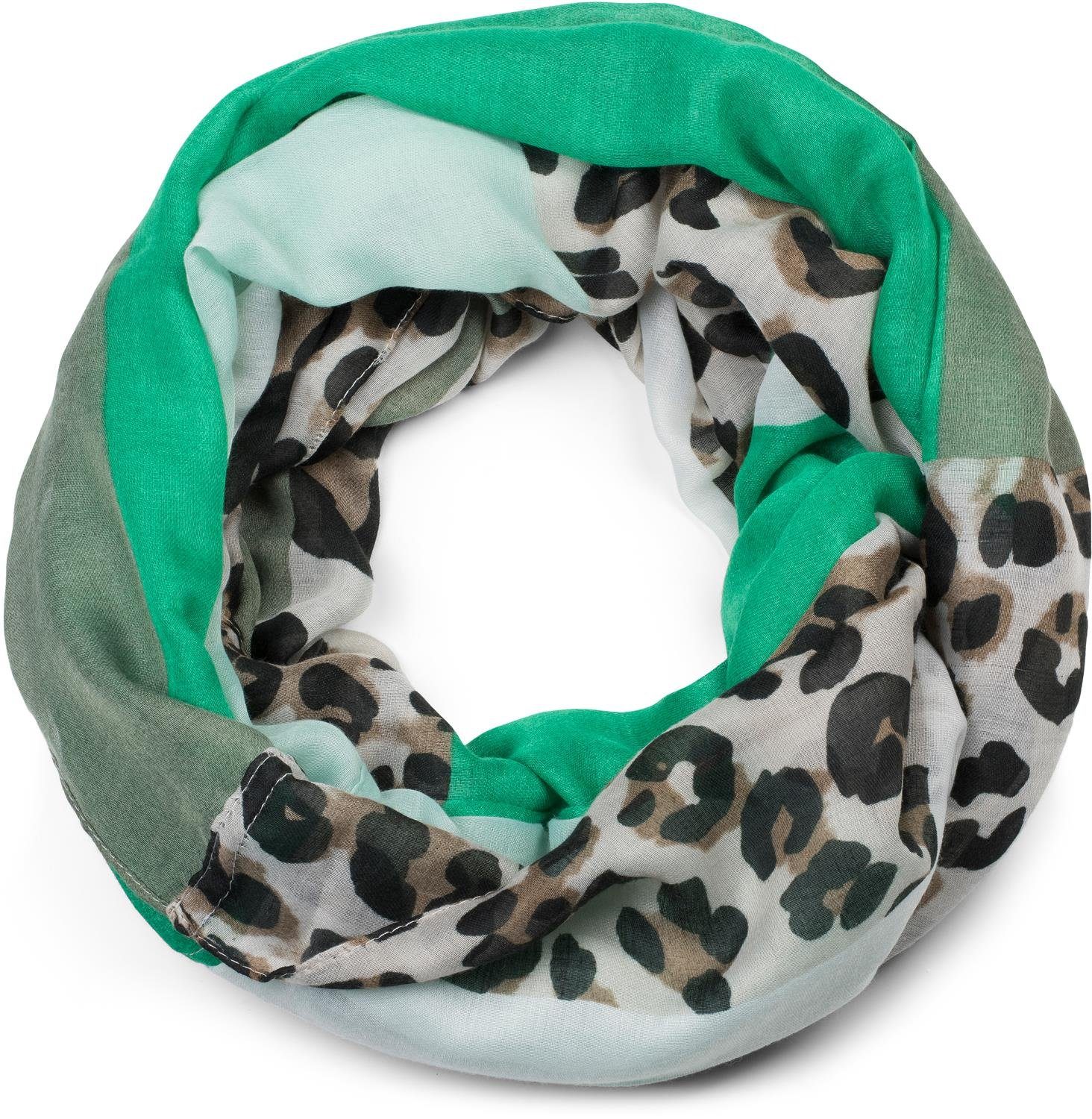 Grün-Mint Schal mit Muster styleBREAKER Leoparden Blocking Loop, Loop Colour (1-St),
