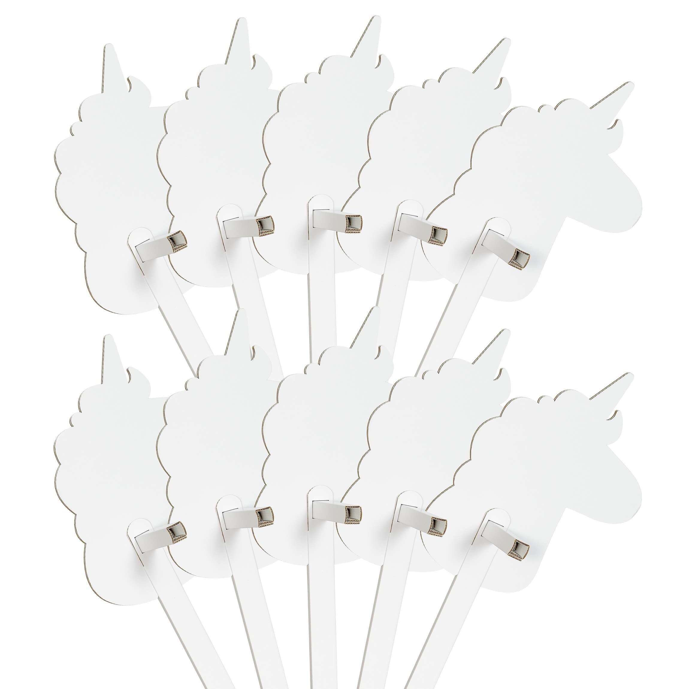 FOLDZILLA Steckenpferd Stockpferd 10er Set weiß zum Bemalen / Bekleben, (10-tlg., 10 Hobby Horses aus Pappe), XXL Einhorn Set für Kindergeburtstag