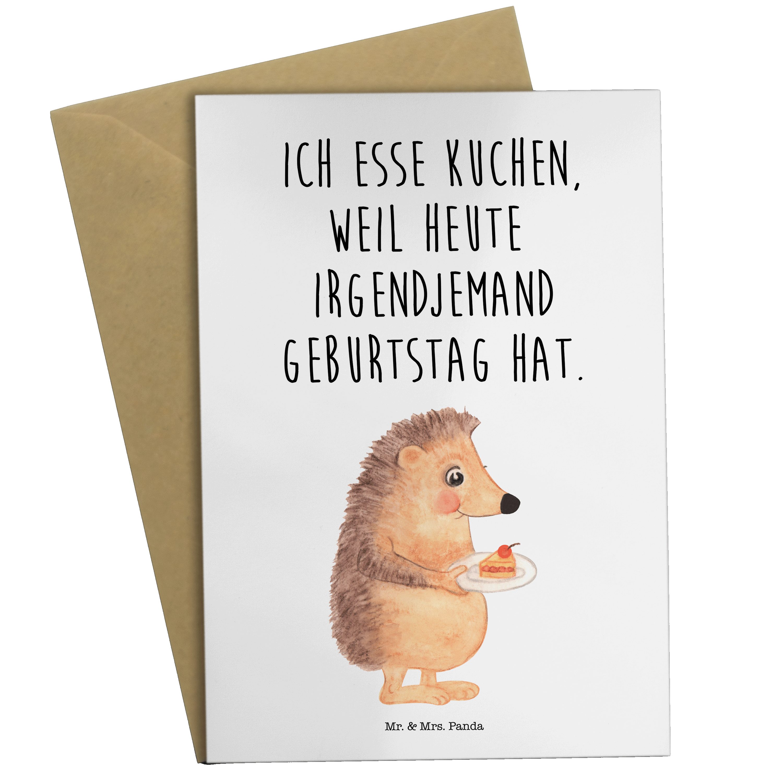 Mr. & Mrs. Panda Grußkarte »Igel mit Kuchenstück Weiß Geschenk