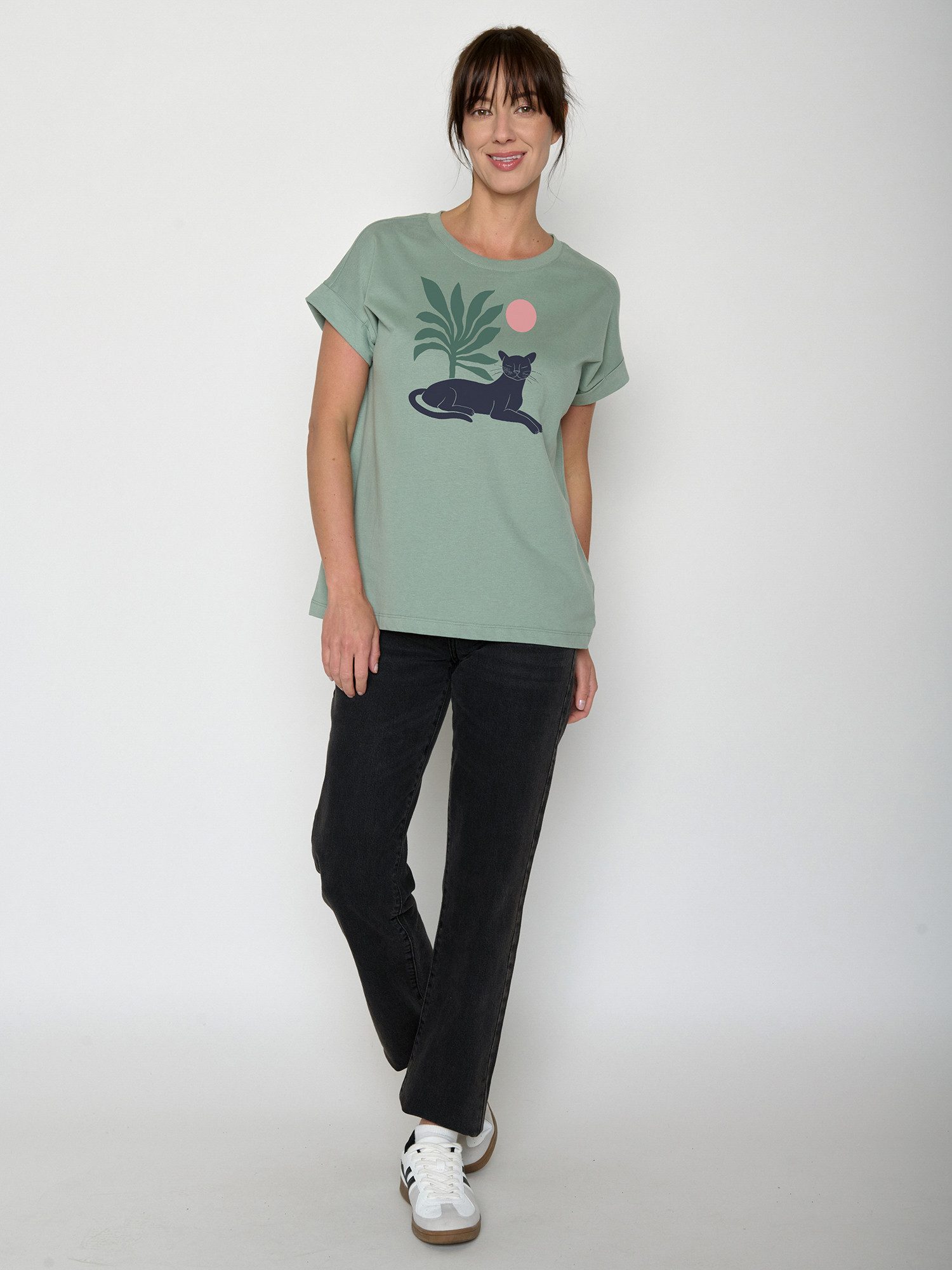 GreenBomb T-Shirt Loony Panther Leaves (1-tlg., 1) Rundhalsausschnitt, Bio-Baumwolle, GOTS Zertifiziert