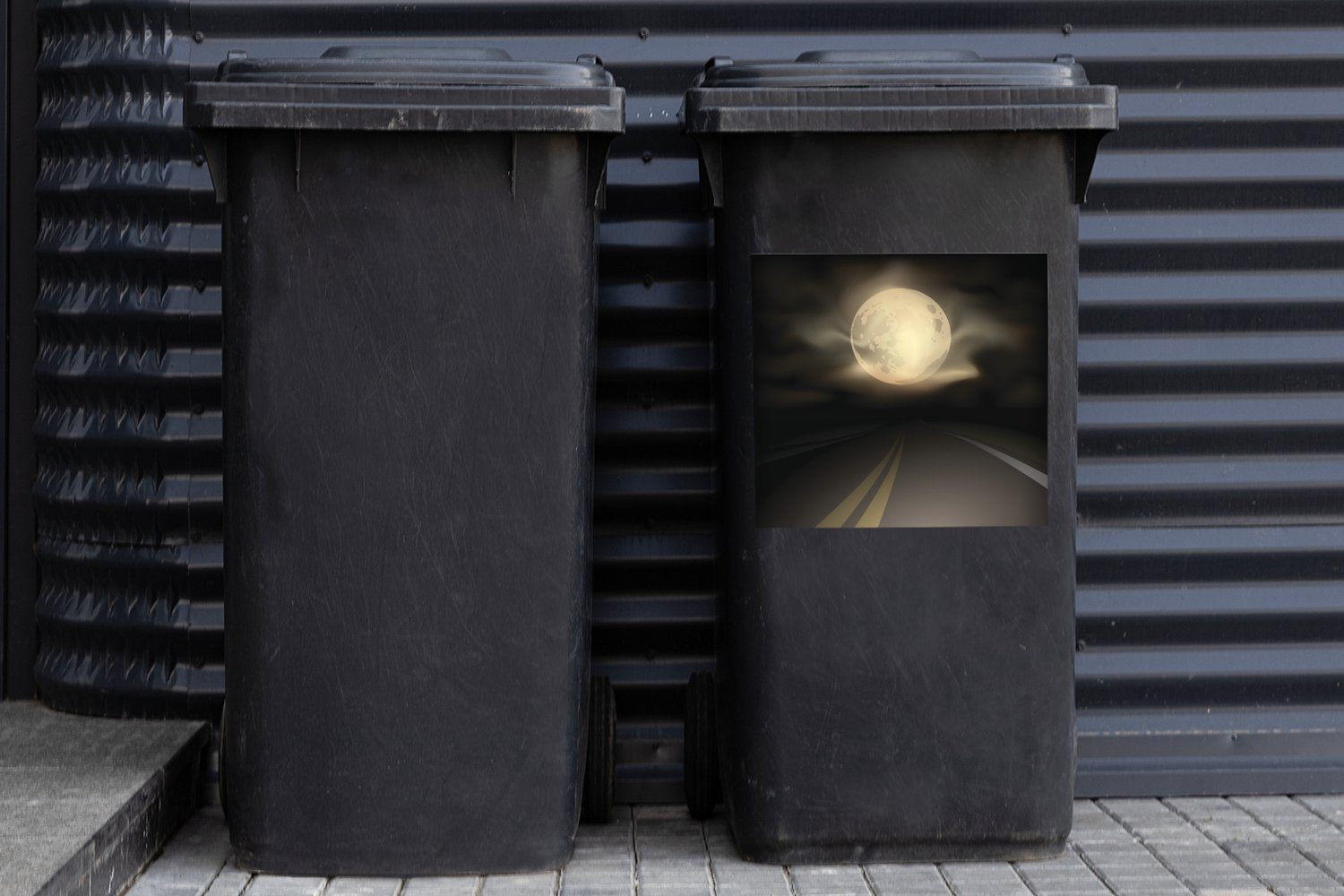 Mülltonne, (1 Eine Sticker, nächtlichen einer Autobahn St), MuchoWow unter Mond Abfalbehälter Wandsticker Container, dem Mülleimer-aufkleber, Illustration