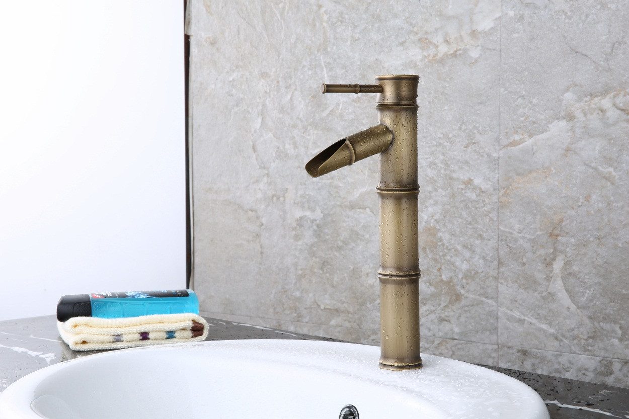 Kinaree Badarmatur Retro Wasserhahn BAMBUS I Wasserhahn Bad, Keramikkartusche, Messing
