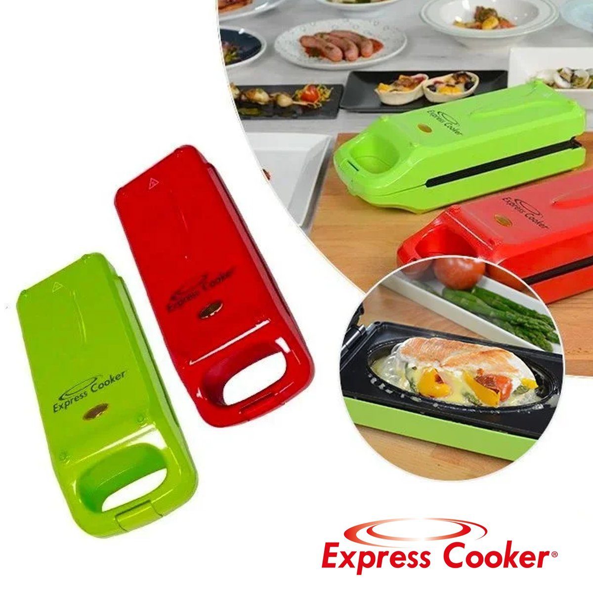 Express - Cooker®, Ober-Unterhitze, Kontaktgrill Backen, Antihaft-Oberfläche, Grillen Best grün Toasten, 800 3in1 Direct® W,