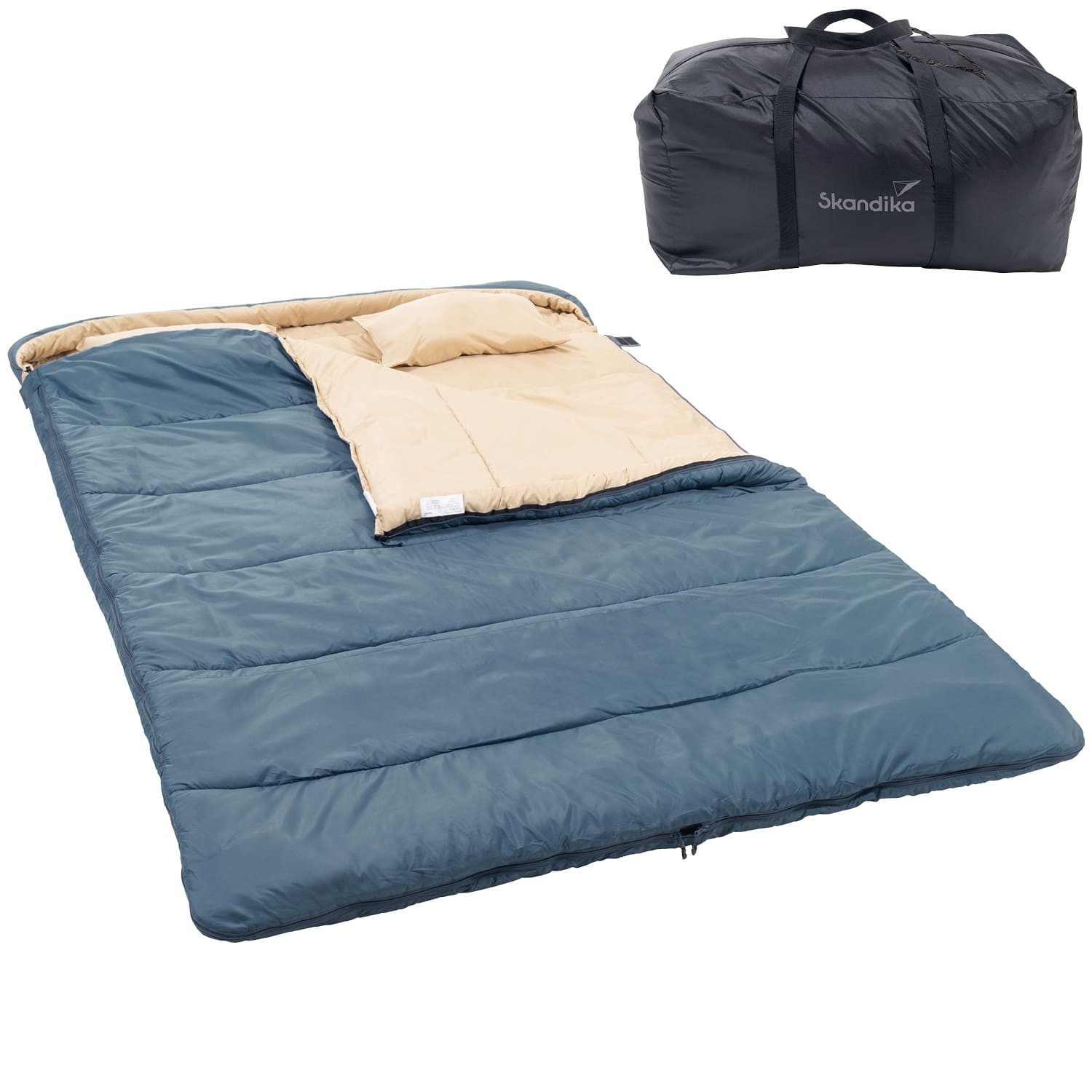 Skandika Doppeldeckenschlafsack für Erwachsene, Oppdal 230, für 2 Personen, 3 Jahreszeiten, bis 7 °C, 230×160 cm, 2-Wege Reißverschluss mit Skandika-Zughilfen, Tragetasche