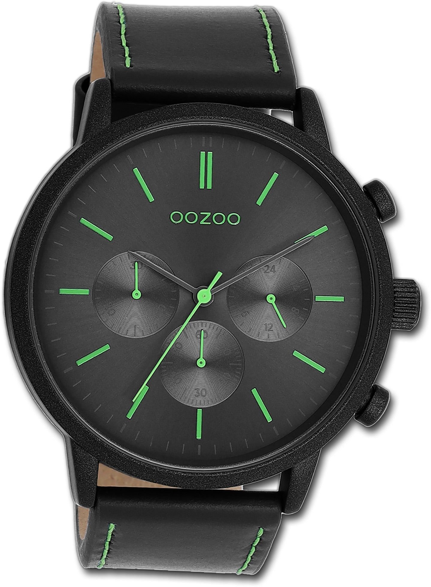 Timepieces, groß Gehäuse, (ca. 50mm) schwarz, Quarzuhr extra Herrenuhr OOZOO Herren Oozoo Lederarmband rundes Armbanduhr
