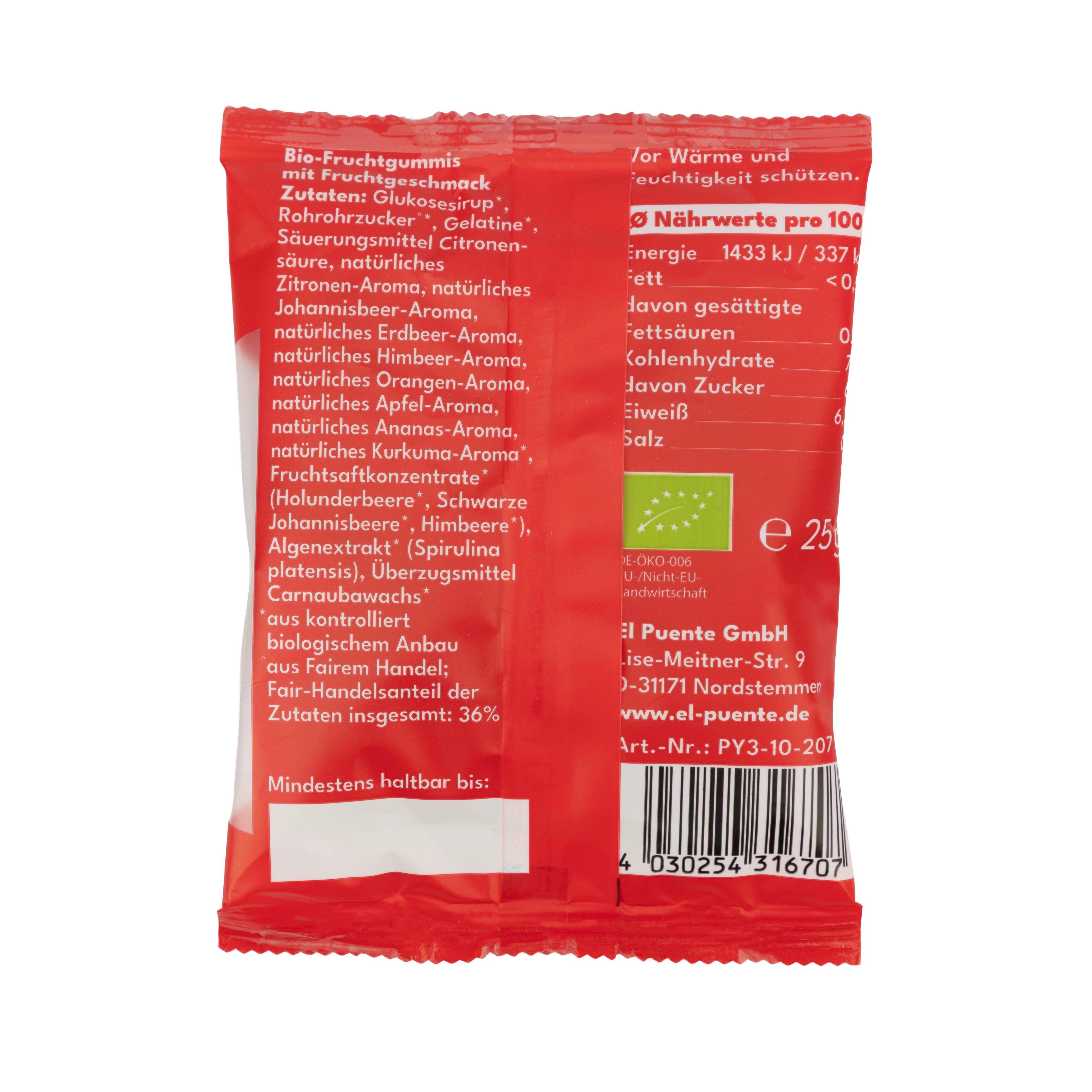 El Puente Knabberei Bärenkids - Bio-Fruchtgummi 25 g, Fair Trade, Bio, Glutenfrei, Handmade