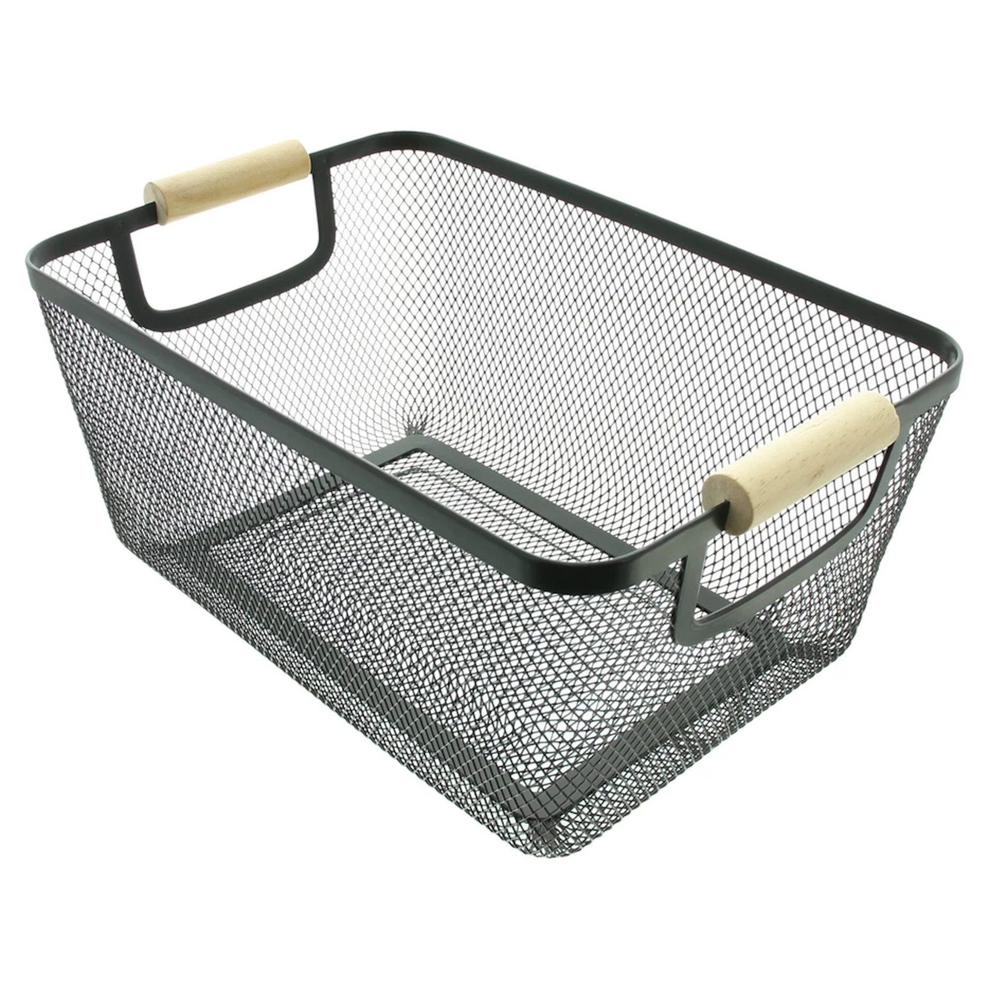 Frank Flechtwaren Einkaufskorb Metallkorb Bambus Holzgriff Fahrradkorb