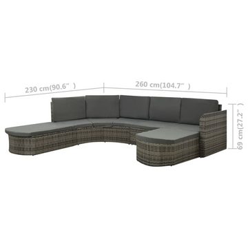 vidaXL Gartenlounge-Set 4-tlg. Garten-Lounge-Set mit Auflagen Poly Rattan Grau, (4-tlg)