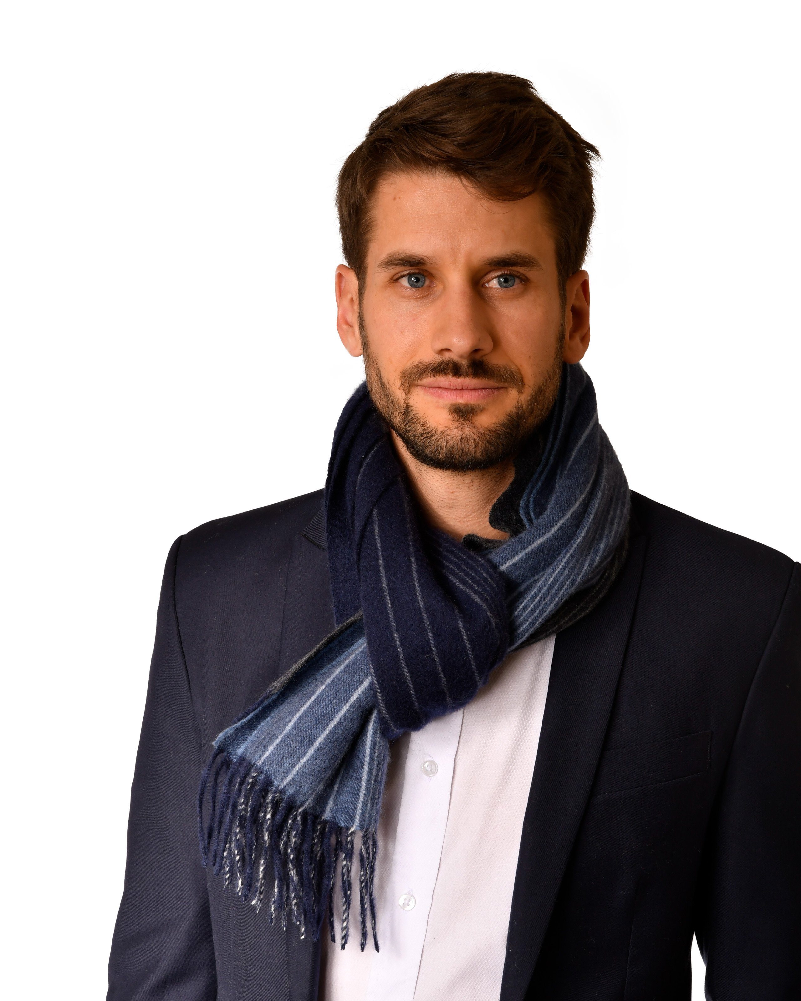 MayTree Kaschmirschal Unisex, 180 x 30cm, mit Fransen, zweifarbig, grau blau, (Stück, 1-St), 100 % Kaschmir