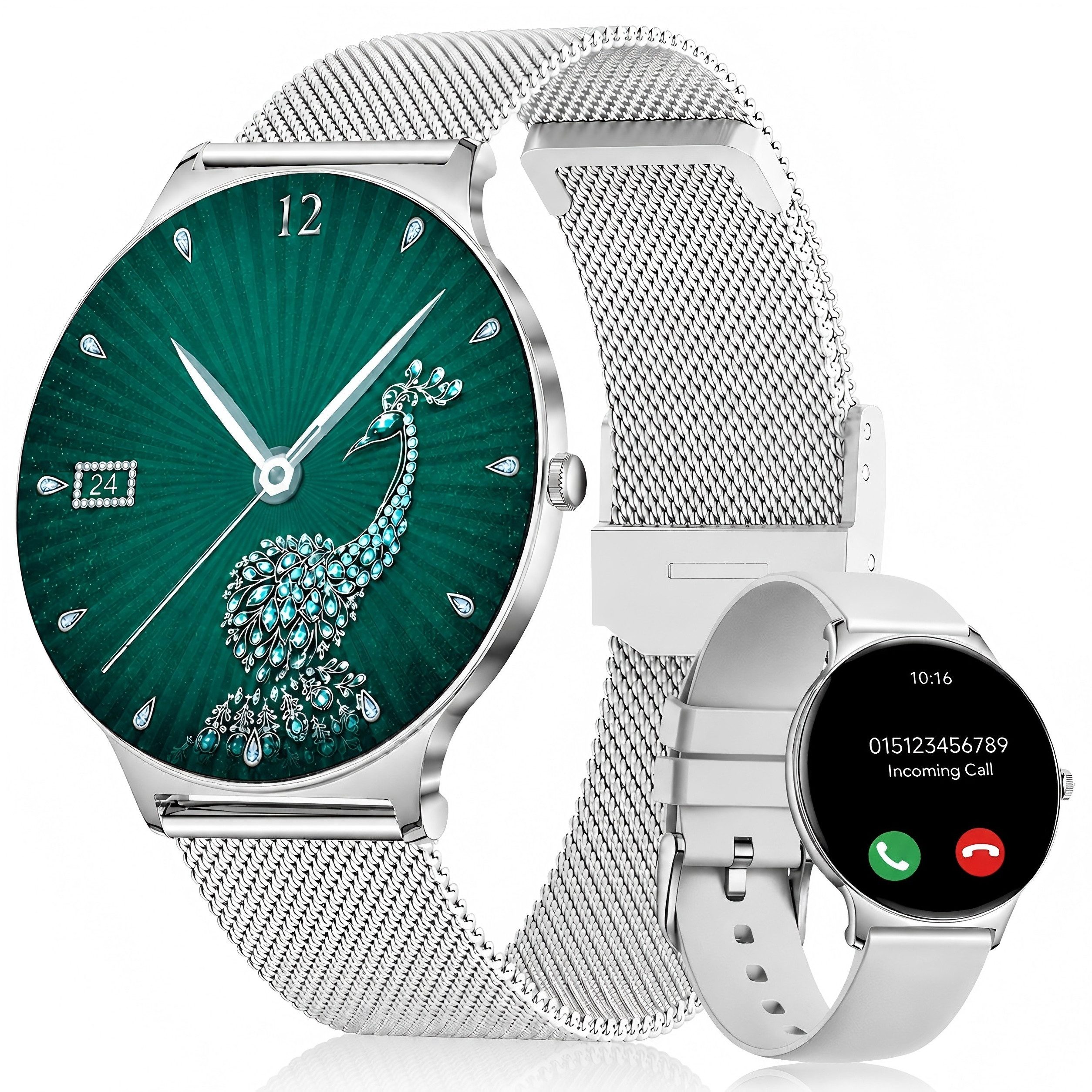 SWGOTA 2026 Smartwatch Damen Ultradünn mit 1,56" AMOLED und 20 Tage Akku Smartwatch IP68+5ATM Fitnessuhr mit 150+ Sportmodi und Bluetooth-Anruf, sowie SpO2-, WhatsApp Benachrichtigungen, Herzfrequenz-, Blutdruck- und Schlafüberwachung für Android und iOS