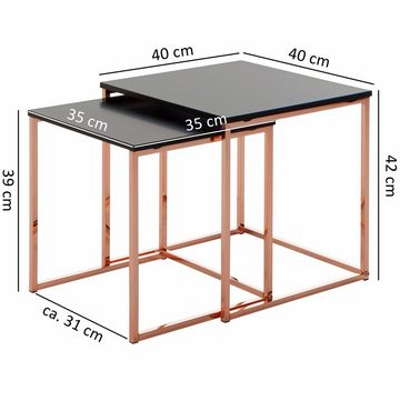 Wohnling Satztisch WL5.788 (Schwarz / Kupfer, Beistelltisch MDF / Metall), Couchtisch Set aus zwei Tischen, Wohnzimmertisch