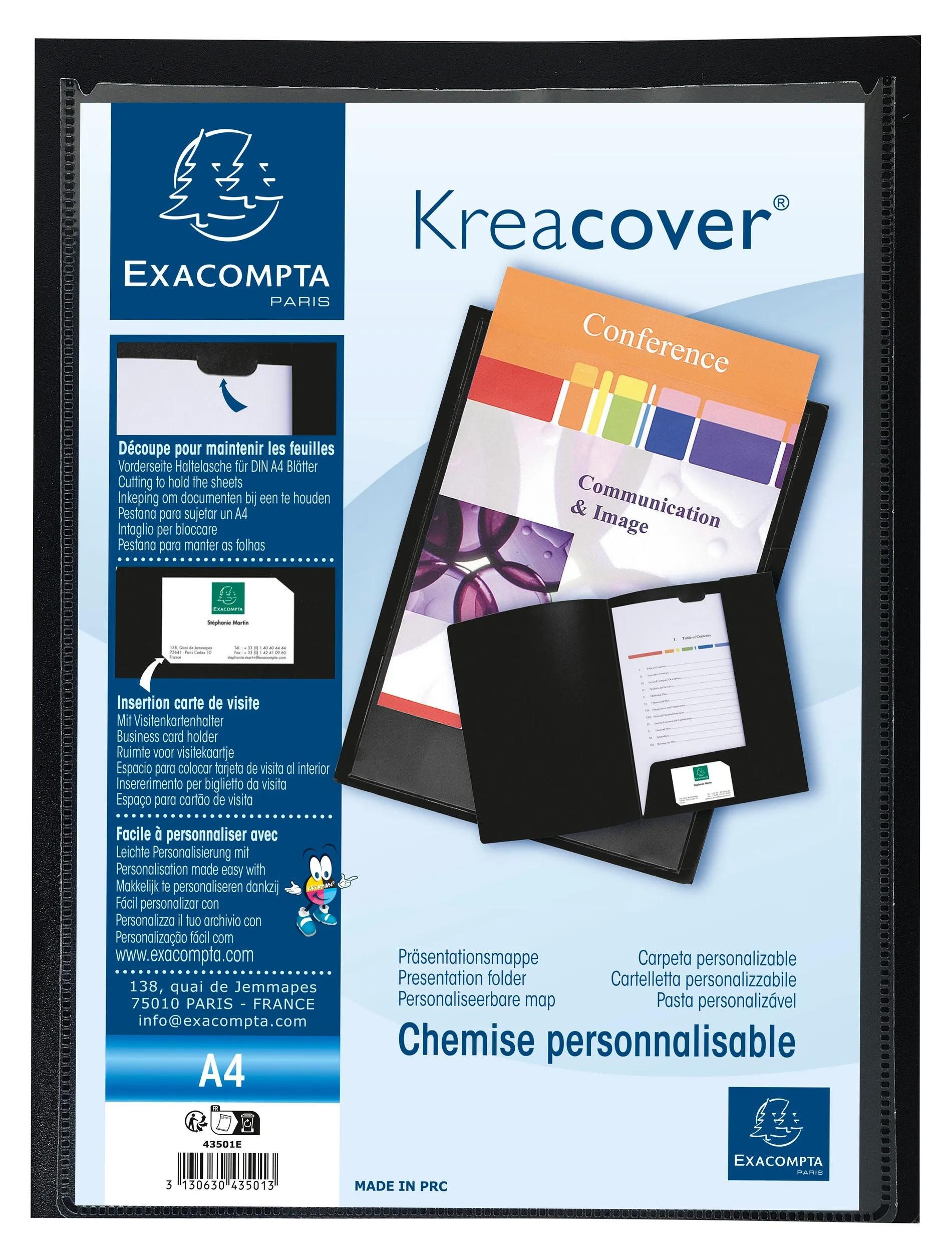 EXACOMPTA Konferenzmappe 30x Präsentationsmappe PP, für Format A4, Kreacover, Schwarz, 43501E, Paräsentationsmappen Personalisierbar