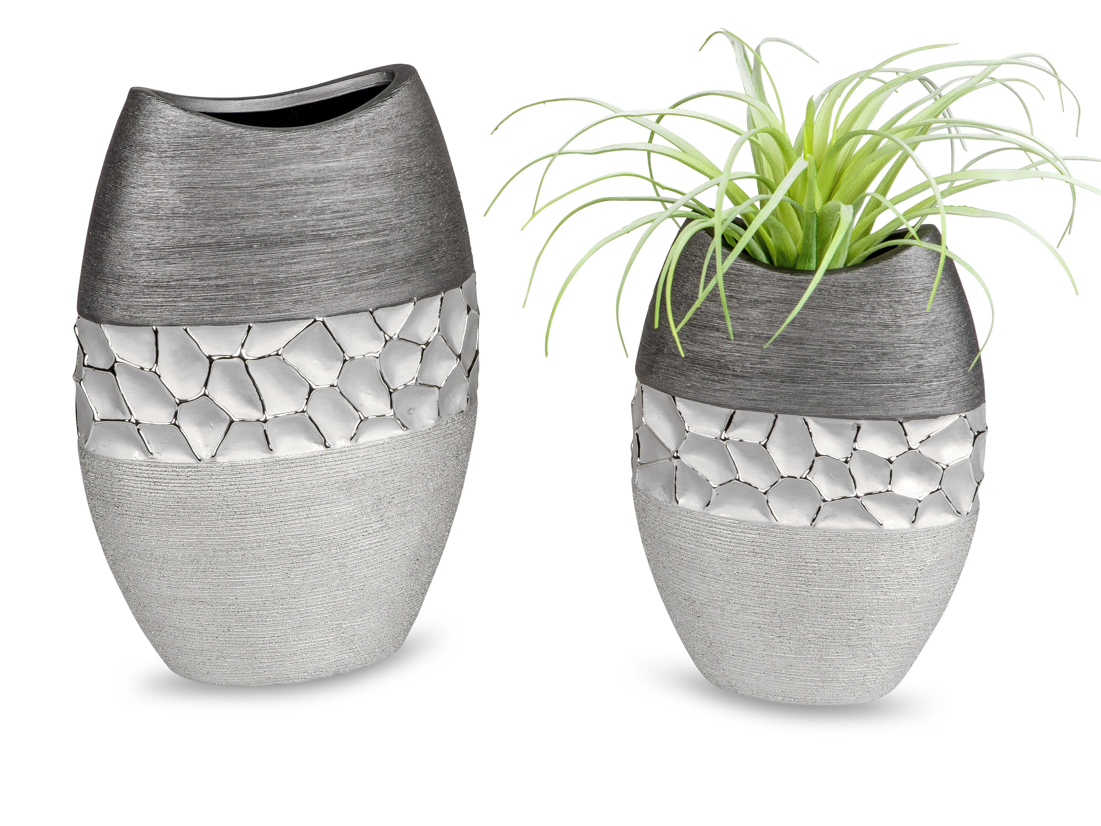 Tischvase Small-Preis grau Vase in wählbar, Größen 2 Dekovase Keramik silber aus
