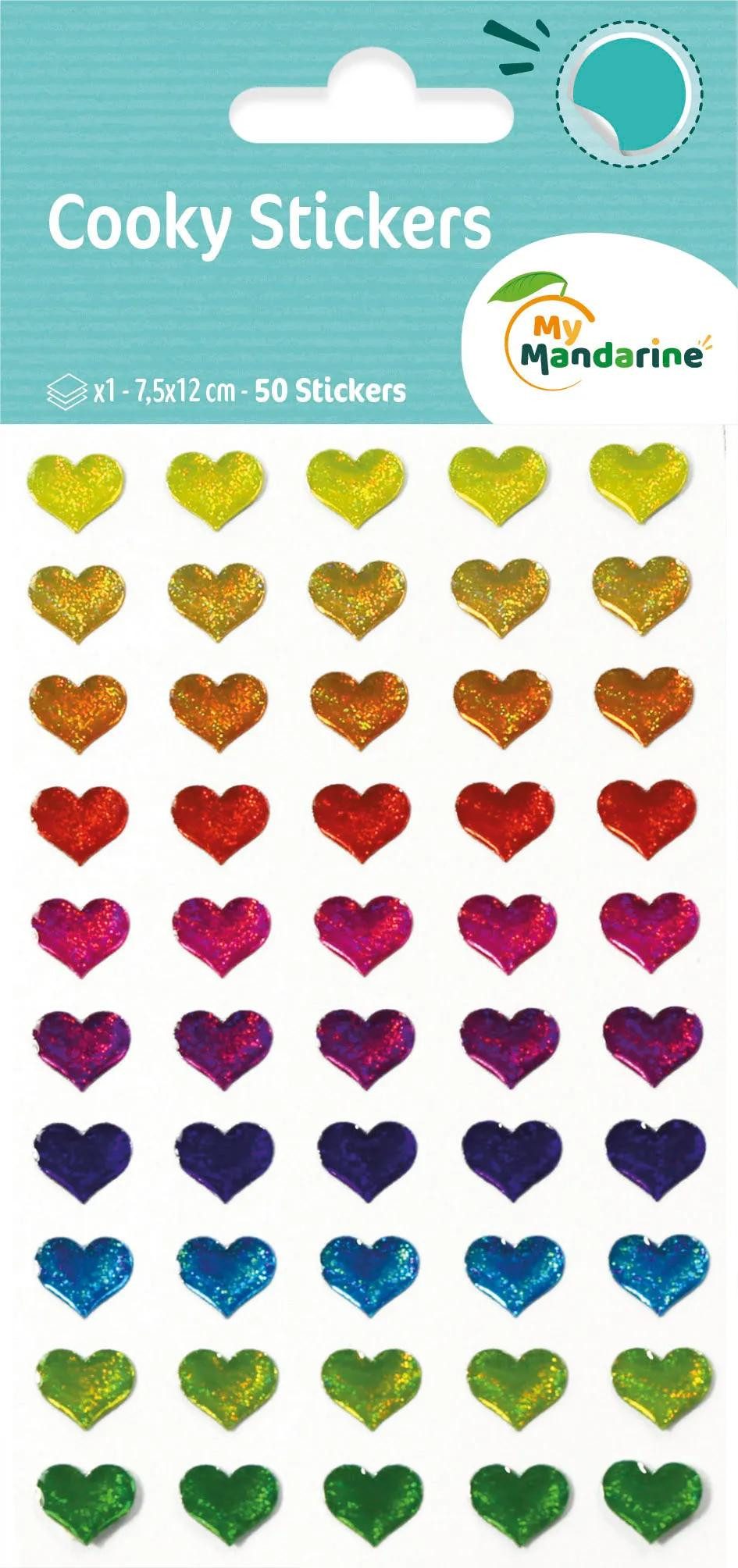 maildor Sticker 10x Cooky, 1 Stickerbogen 7,5x12cm, Bunte Herzen - Mehrfarbig 560380C, My Mandarine