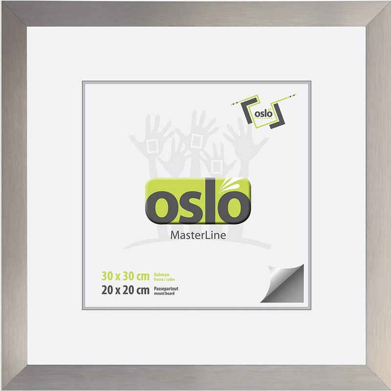 Oslo MasterLine Einzelrahmen Bilderrahmen quadratisch Aluminium gebürstet 3 cm breit, 30x30 champagner Echtglas, Alu