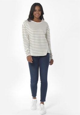 ORGANICATION T-Shirt Women's Striped L/S T-shirt in Off White/Olive