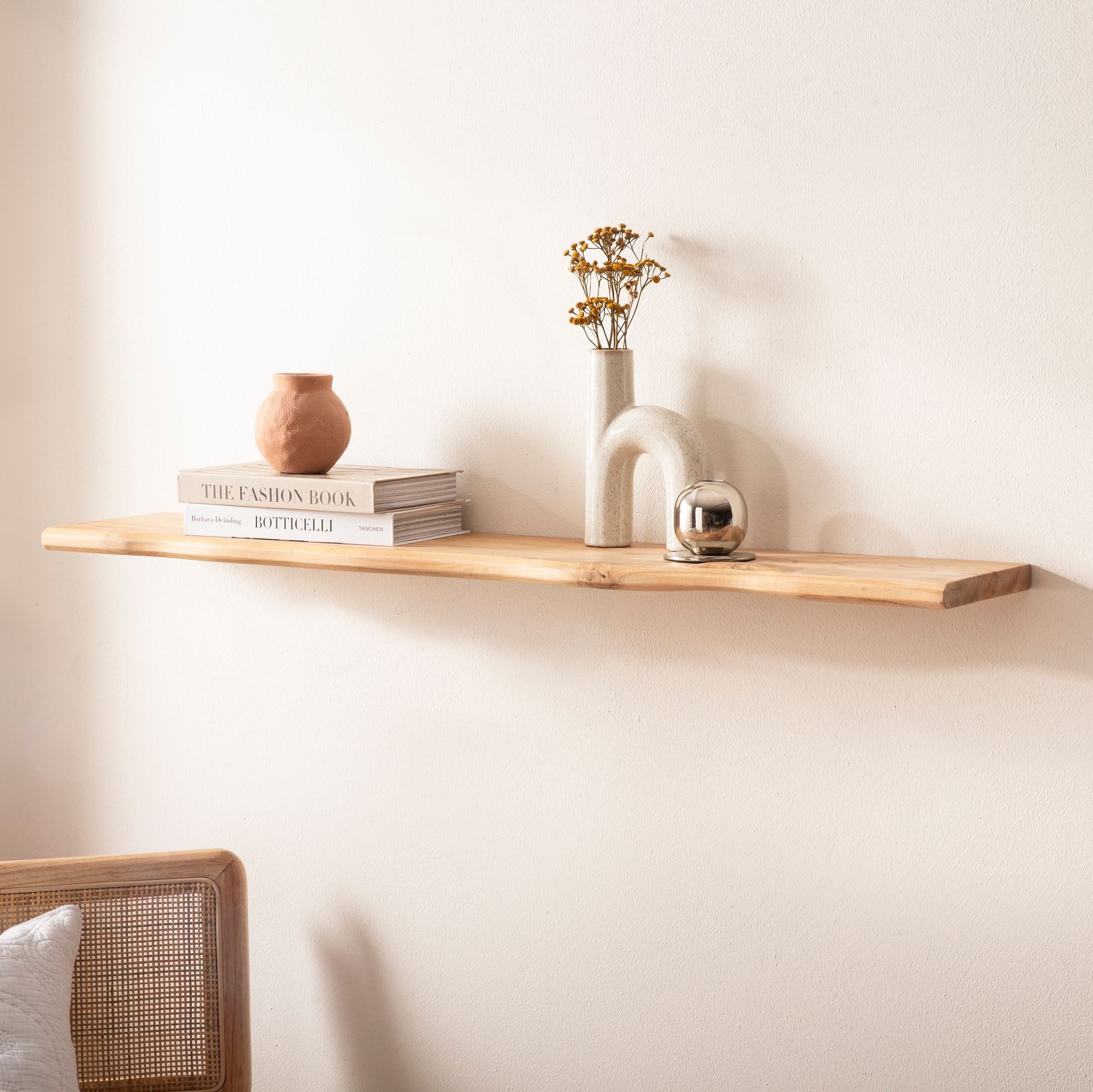 FINEBUY Wandregal FB74746 Wandregal Akazie Massivholz 120cm Hängeregal Baum günstig online kaufen