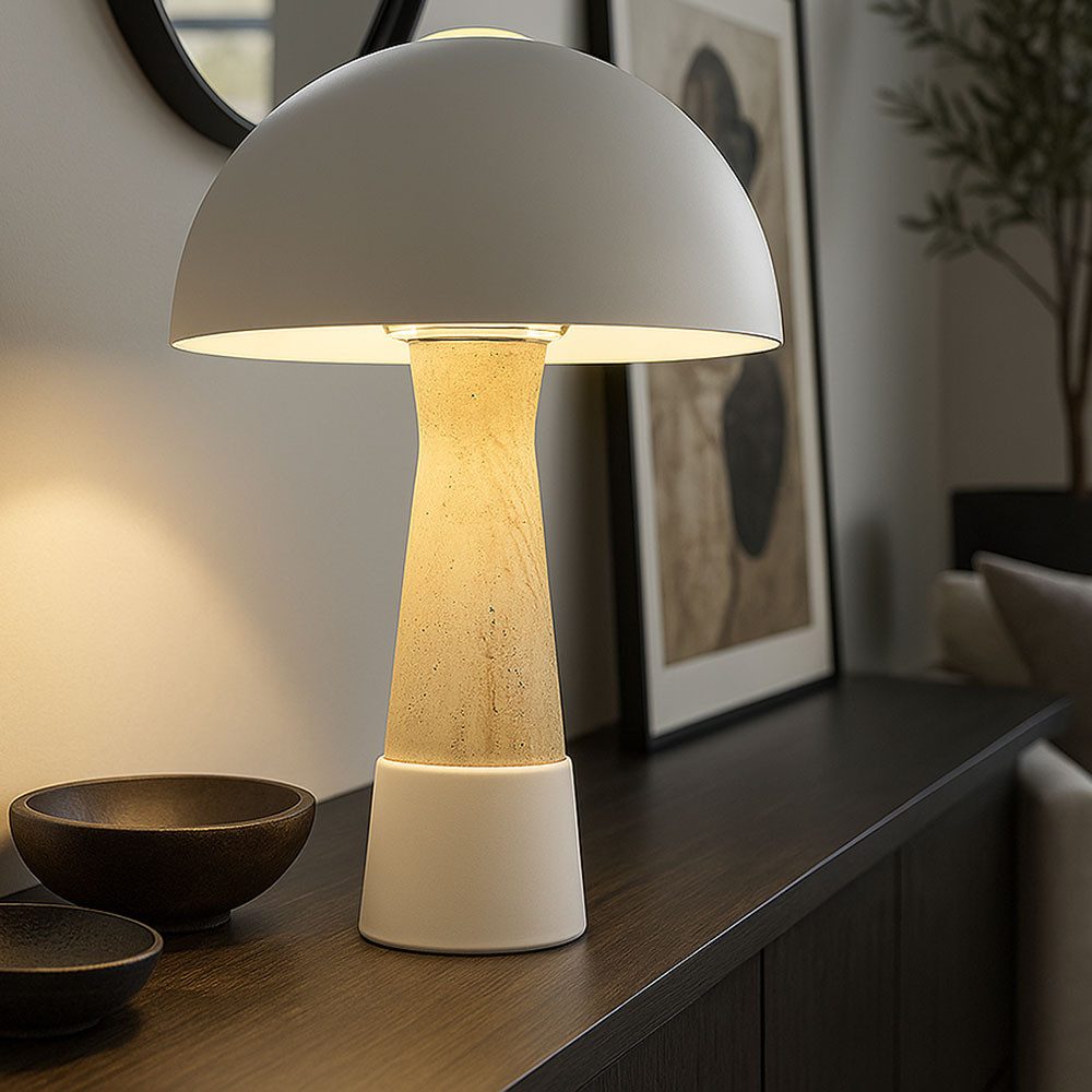 NOWA Tischleuchte, Leuchtmittel nicht inklusive, Tischleuchte Schalter grau matt Travertinoptik Beistelllampe H 36,5 cm