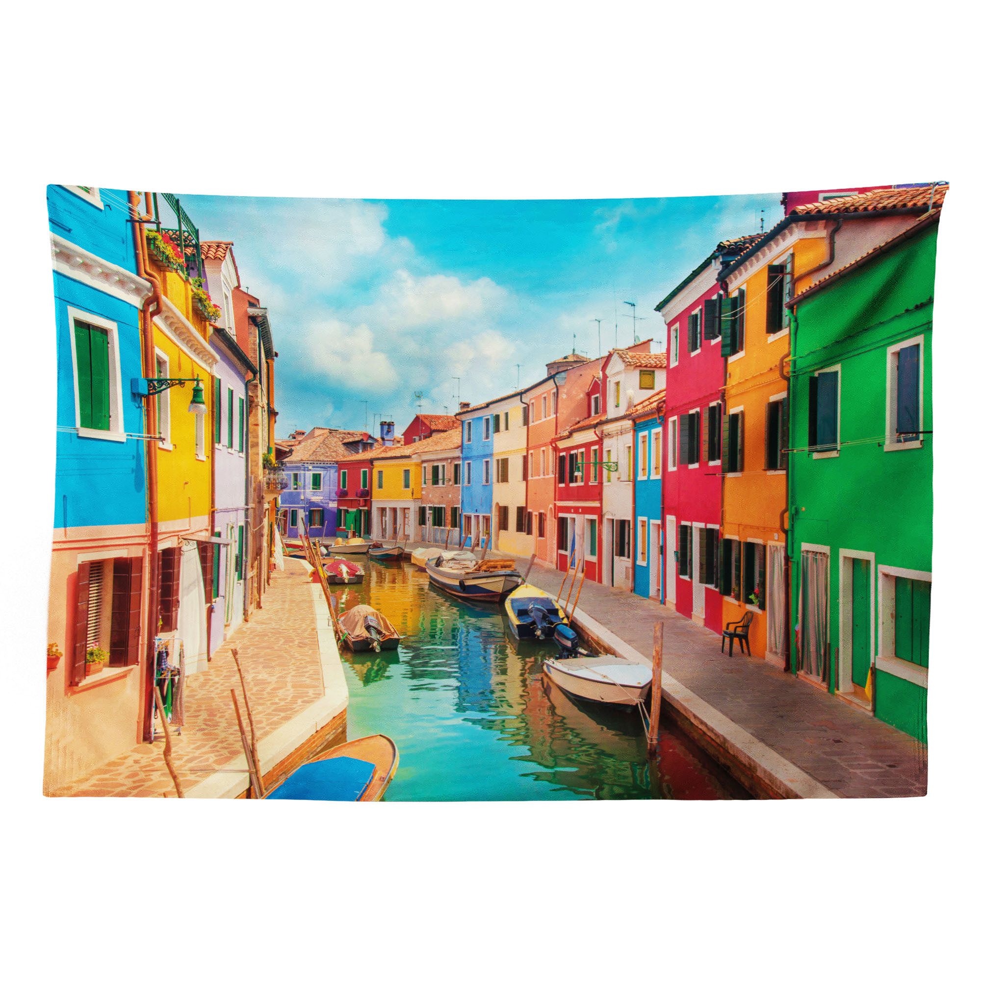 Abakuhaus Wandteppich aus Weiches Mikrofaser Stoff Für das Wohn und Schlafzimmer, rechteckig, Venedig Bunte Gebäude Boote