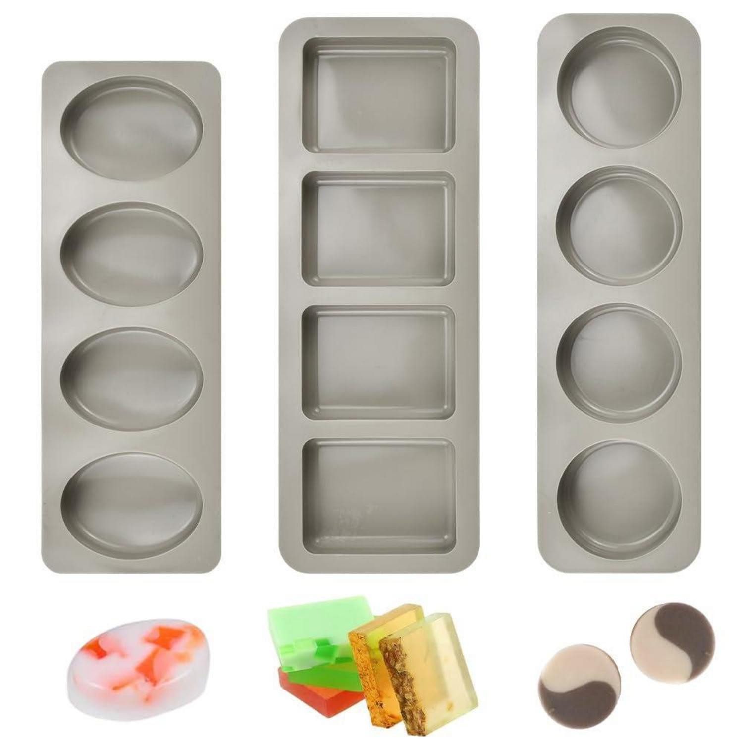 LuxusKollektion Silikonform Seifenformen Silikon 3er Set Rechteck Oval Rund, (3-tlg)