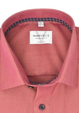 MARVELIS Businesshemd Businesshemd - Modern Fit - Langarm - Einfarbig - Rot