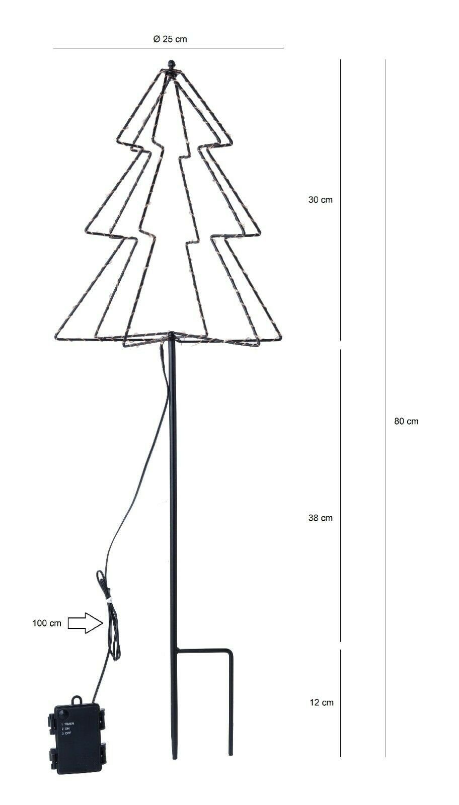 Meinposten LED-Lichterkette LED Tannenbaum Gartenstecker, 80 cm, 52 LEDs, warmweiß, Timer, 6-Stunden-Timer – Bild 5 von 5