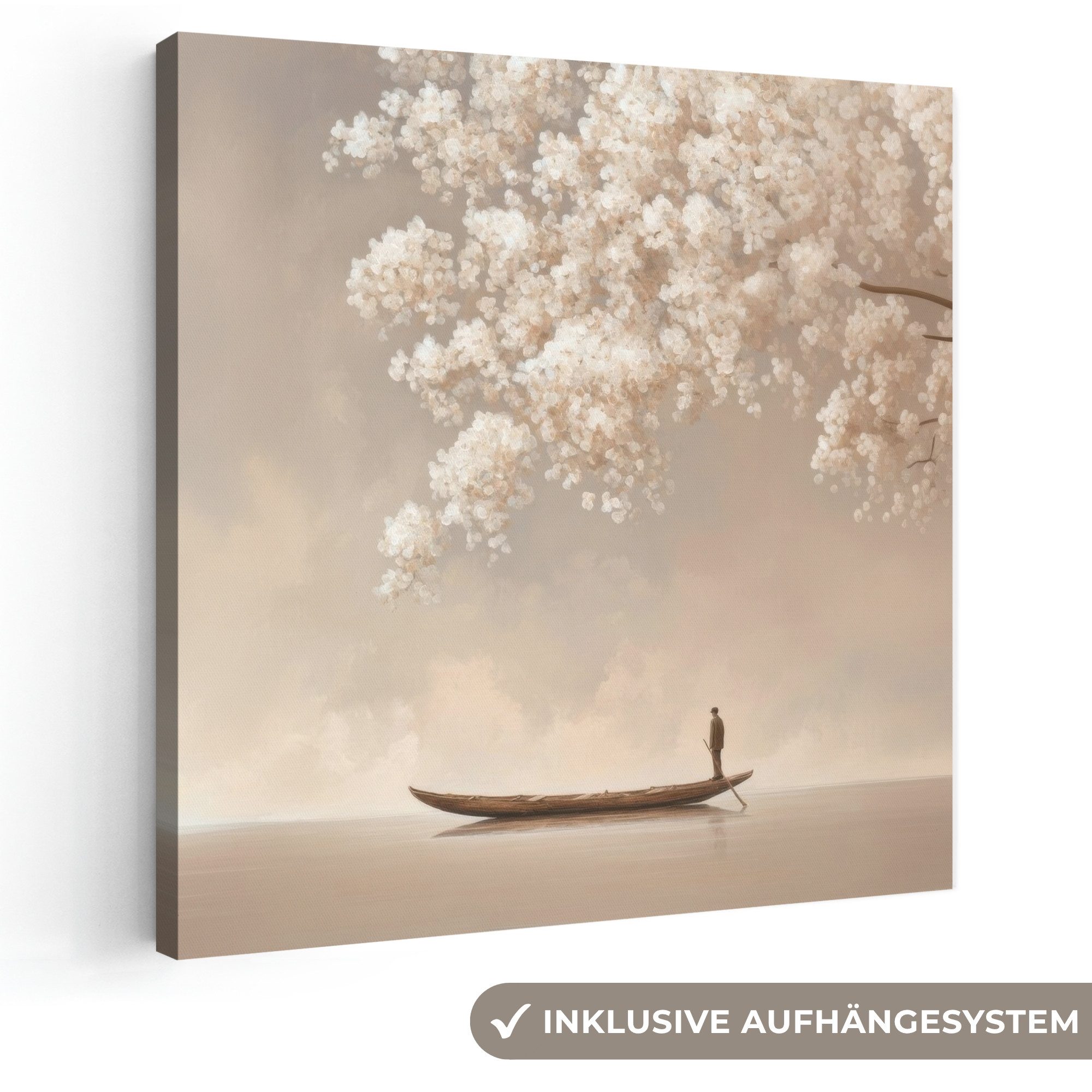 OneMillionCanvasses® Leinwandbild Blüten - Weiß - Boot - Minimalistisch, Fotodruck (1 St), Wandbild, Deko Schlafzimmer Wohnzimmer Flur 20x20 cm