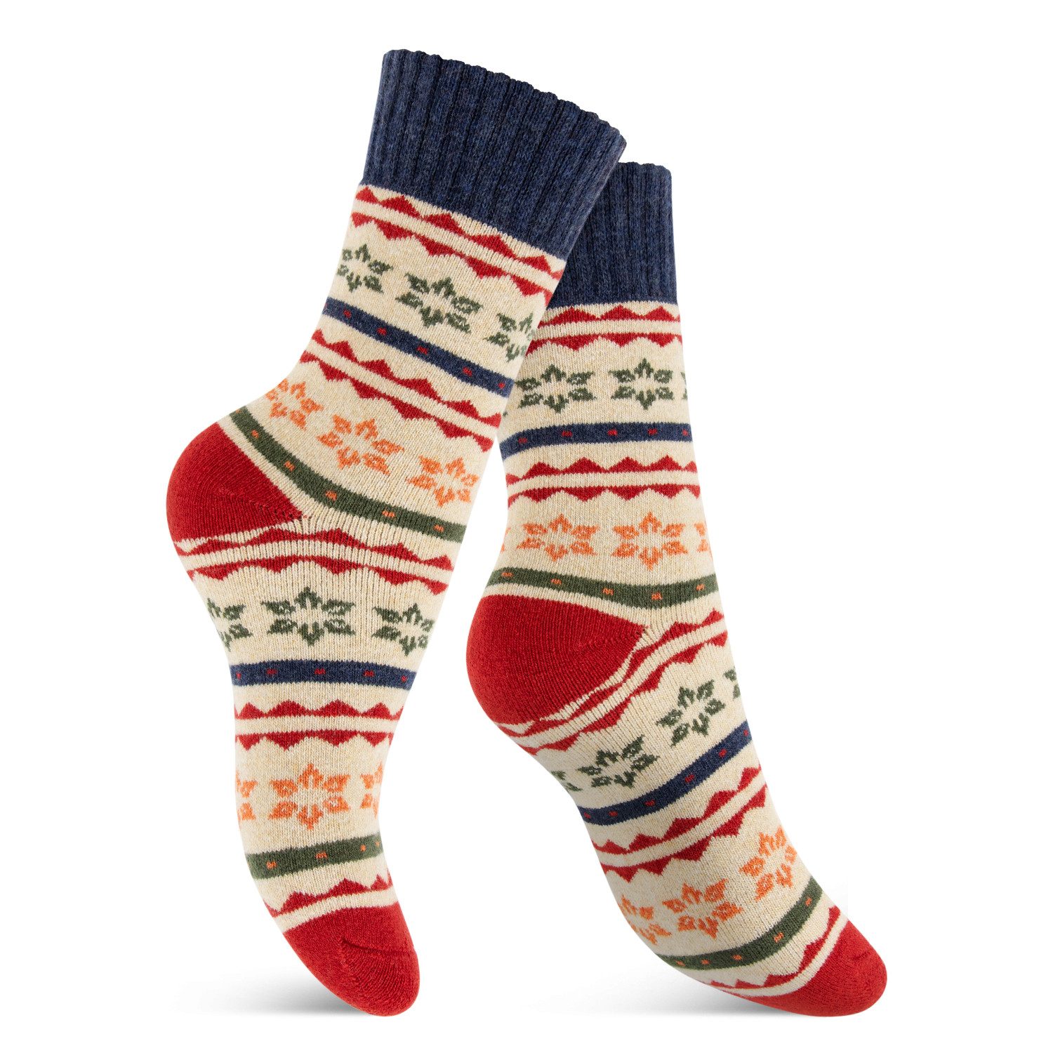 Footstar Thermosocken 2 Paar Warme Hygge Winter Wollsocken im Vintage-Design