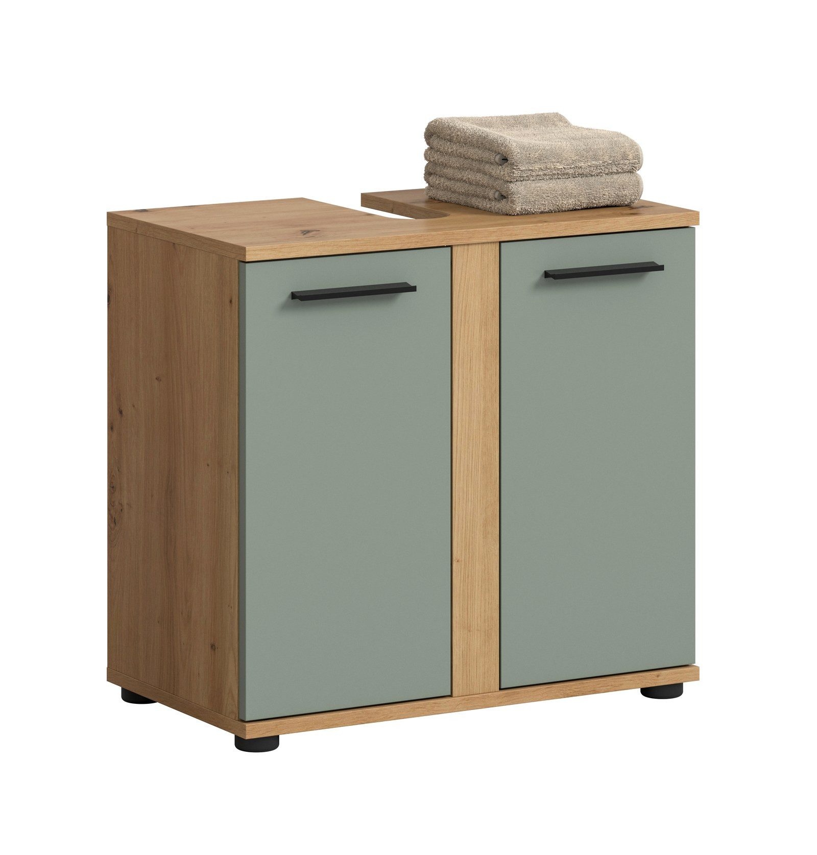 Aileenstore Waschbeckenunterschrank NORDIC 60 cm Breite, Salbei, 2 Türen
