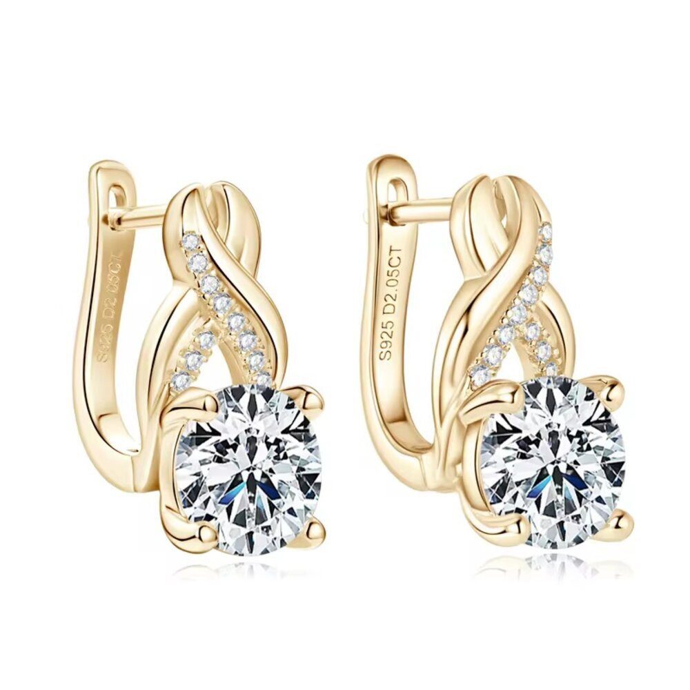 Paar Creolen Funkelnde Luxuriöse Creolen Ohrringe 925 Sterling Silber 18K Gold