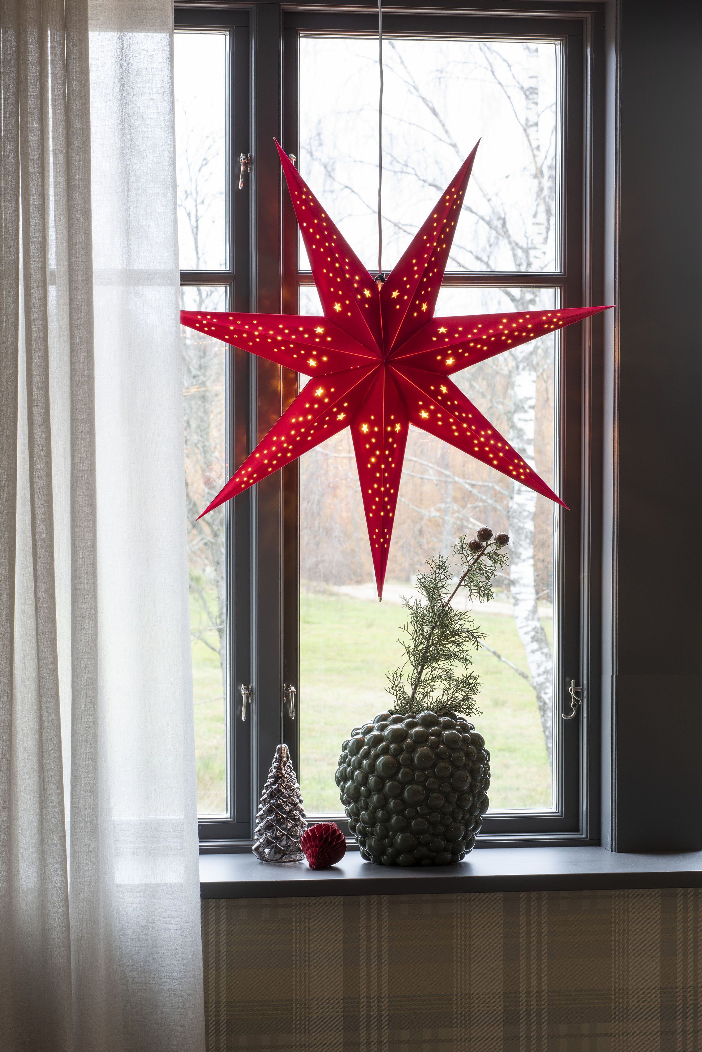 perforiert, Papierstern, Samt, mit LED KONSTSMIDE St., 7 1 Weihnachtsstern, Zacken Weihnachtsdeko rotem Stern Dekostern rot,