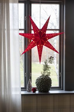 KONSTSMIDE Dekostern Weihnachtsstern, Weihnachtsdeko rot, 1 St., Papierstern, LED Stern mit rotem Samt, perforiert, 7 Zacken