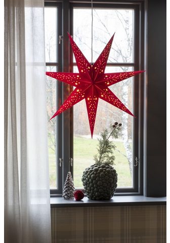 KONSTSMIDE Dekostern Weihnachtsstern Weihnachtsdeko raudona 1 St. Popierinė žvaigždė LED Žvaigždė su rotem aksomas perforiert 7 Zacken
