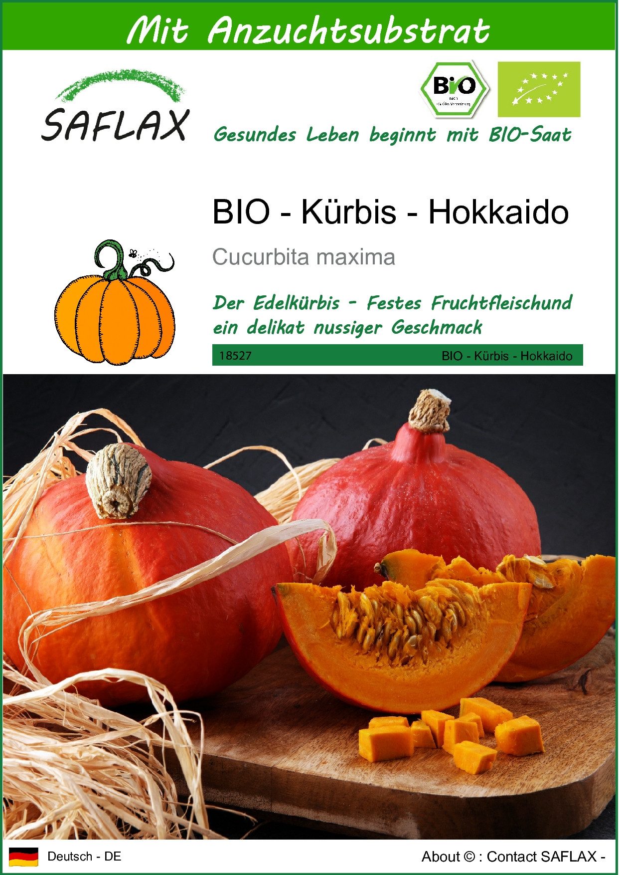 Gemüsesamen SAFLAX - Samen und Substrat - BIO - Kürbis - Hokkaido