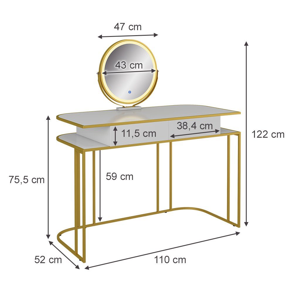Vicco Schminktisch Tiara, Weiß/Gold, 110 cm (2-St)
