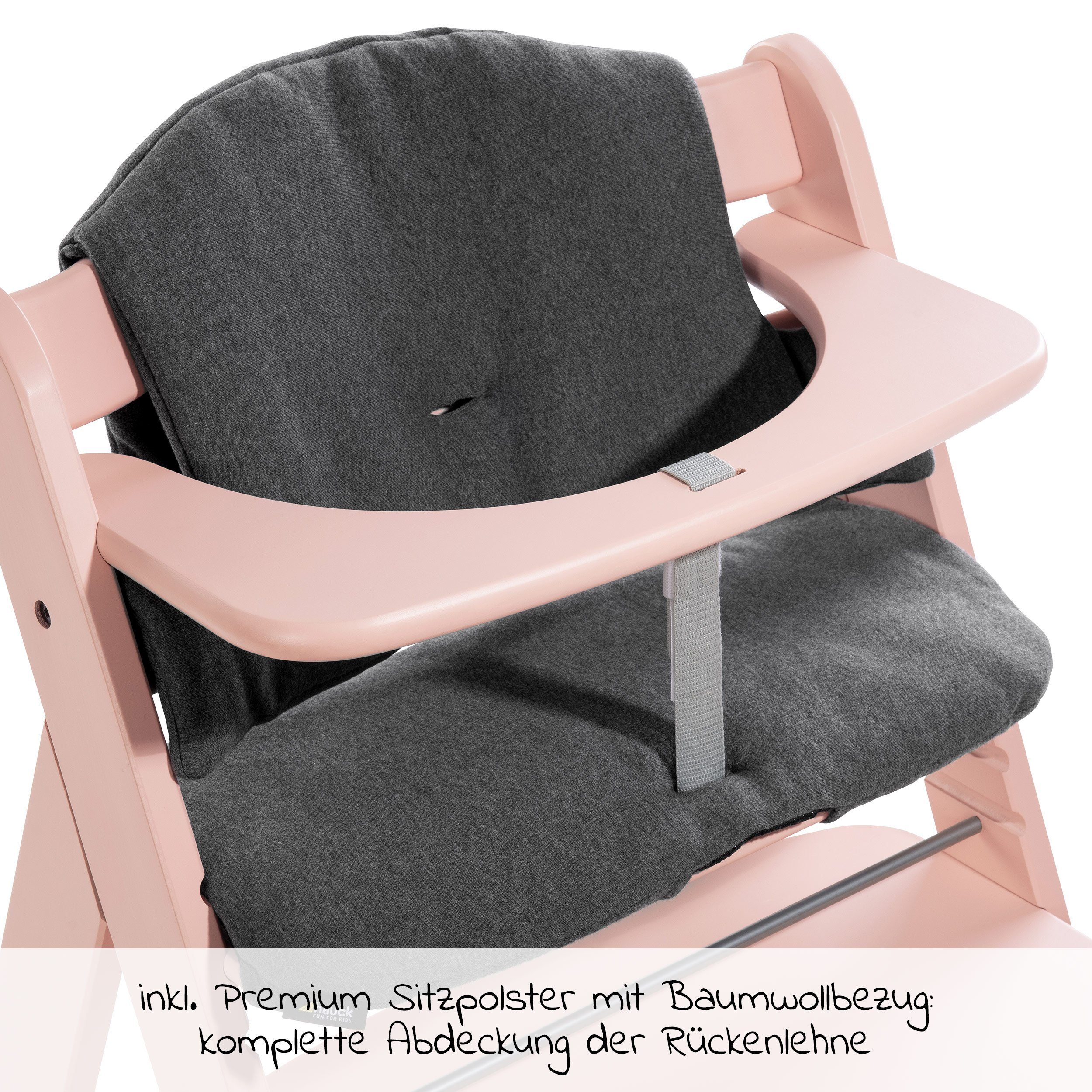Hauck höhenverstellbar Hochstuhl Kinderhochstuhl Alpha Rosa (2 - Holz St), Plus Sitzauflage mit Mitwachsender
