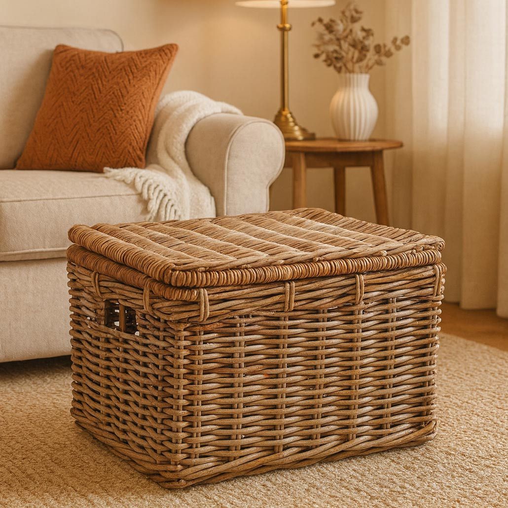 Kobolo Truhe Rattantruhe Kiste aus Rattan in kubu grey - groß (1 Stück, 1 S günstig online kaufen